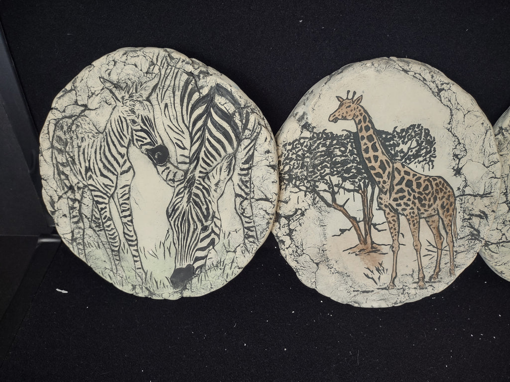 Shapes of Clay Set of 3 Mount St. Helen's Ash Elephant Zebra Giraffe (lot 2373 )