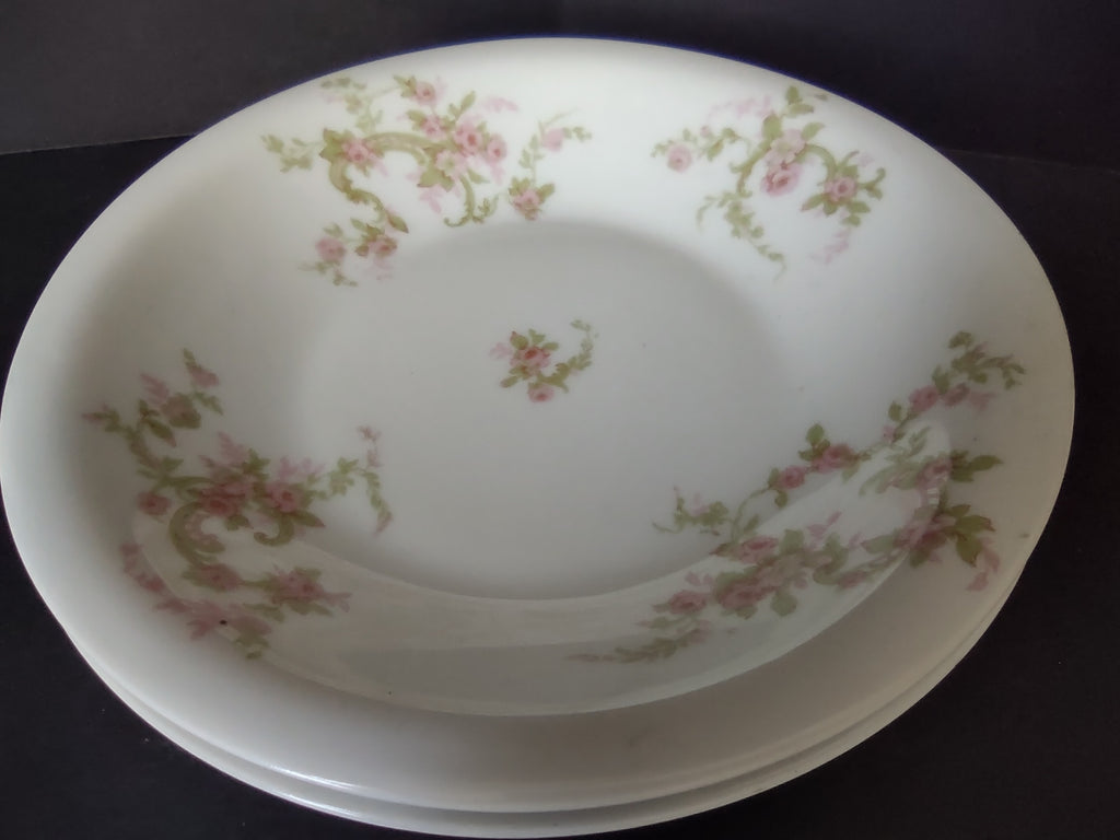 Haviland Limoges 3 x Cream Soup Plate Pink Rose Green Ribbon (lot 891)