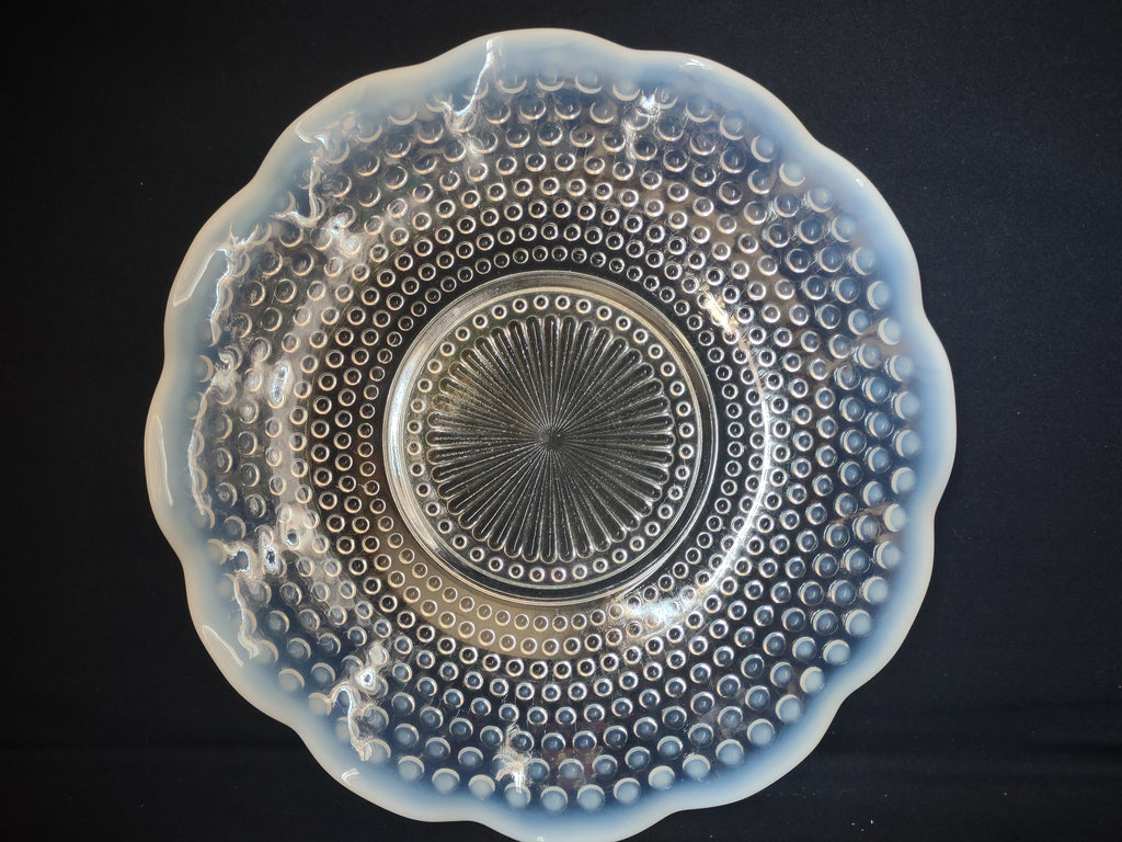 Vintage Anchor Hocking Moonstone Hobnail Ruffled Serving Plate 10-1/2" (lot 2687c)