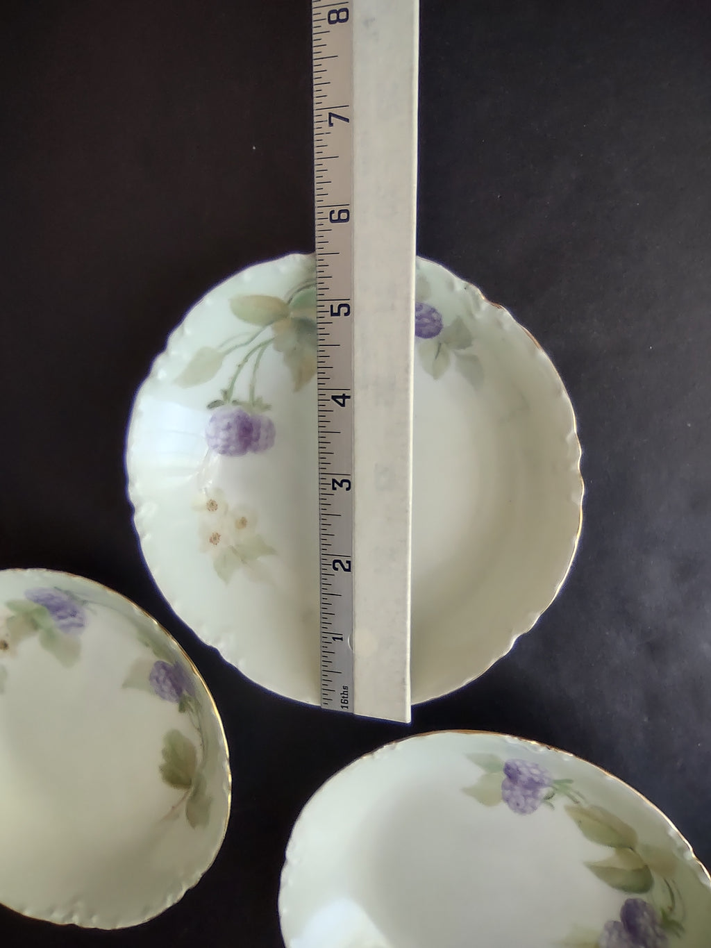 Haviland Limoges French Cottage Shabby Chic 3 x Blue Berry Bowl 5" (lot 1098)