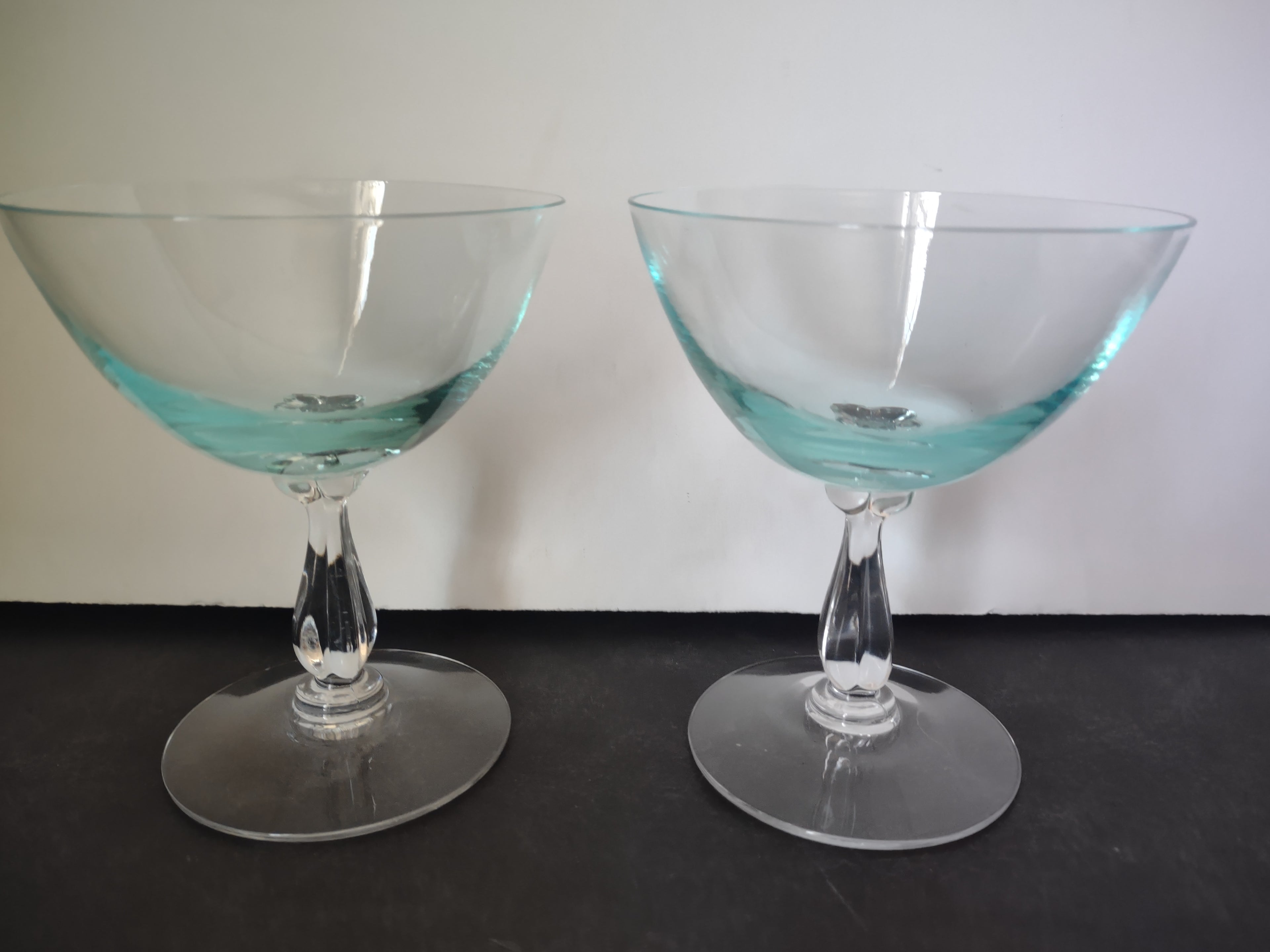 Set of 2 Fostoria Rharsodia Turquoise 4 1/2" Champagne Sherbet Glass (lot 2714)