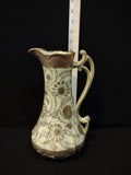 Vintage Ewer Pitcher Lime Golden Trim Floral Design Ornate Handle (Lot 5229)