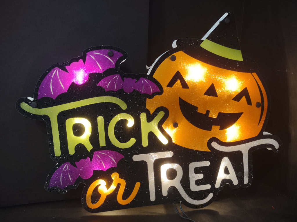 Set of 2 Halloween Trick or Treat Window Sign Light Decor Pumpkin (lot 3270j)
