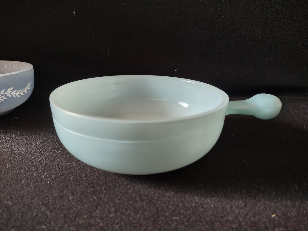 Vintage Milk Glass Glasbake USA Soup Bowl Blue x 2 (lot 5215)