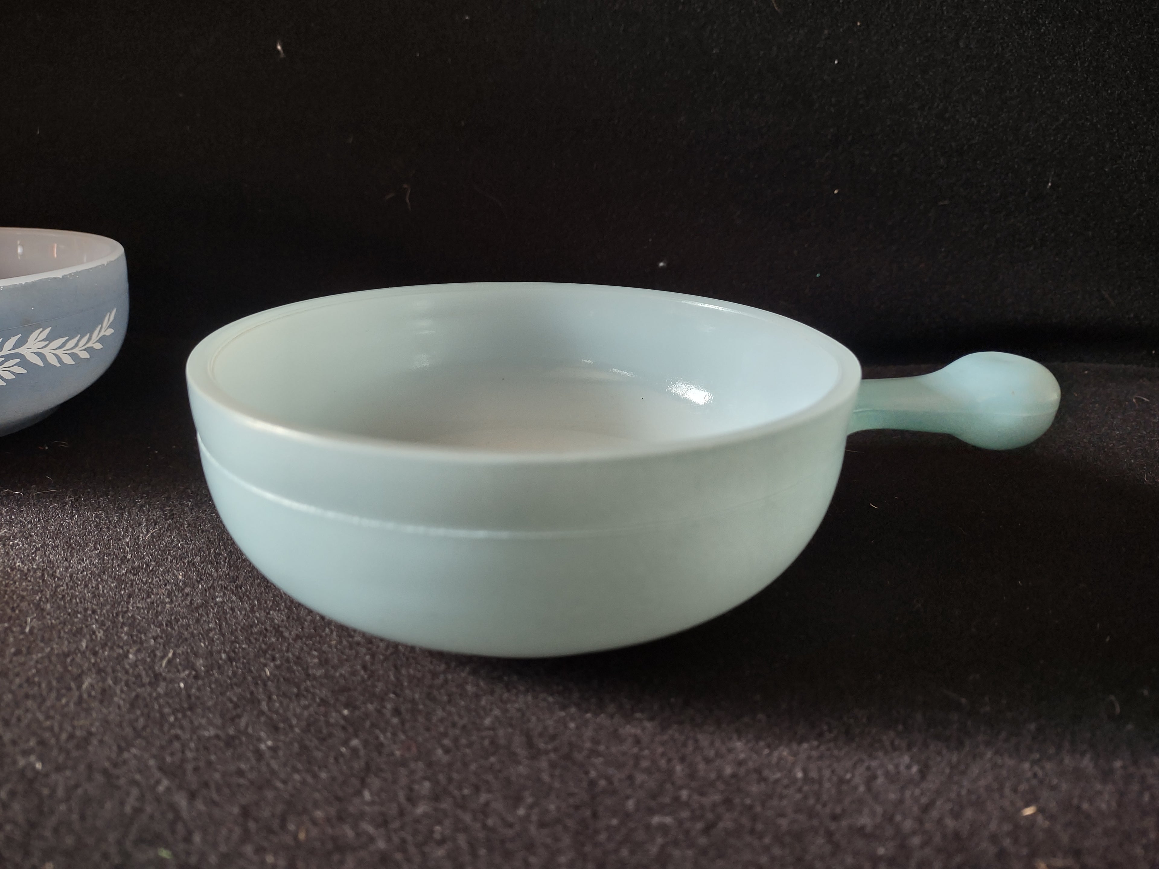 Vintage Milk Glass Glasbake USA Soup Bowl Blue x 2 (lot 5215)