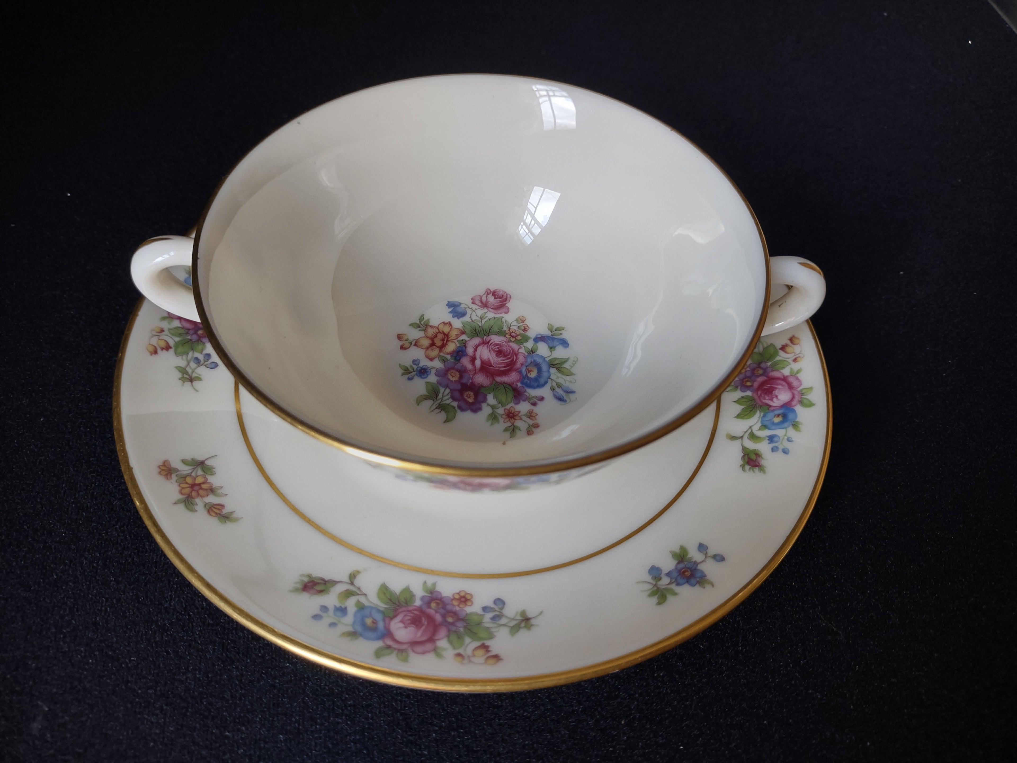 Vintage Lenox Rose L-347 Bouillon Cream Soup with Liner Gold Trim (lot 1818)