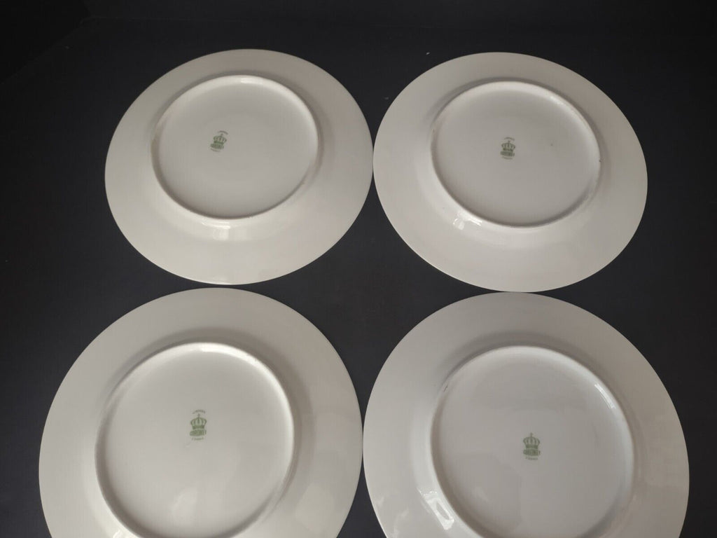 Coronet Limoges France 4 x Dinner Plate Mint Band Gold Trim Pink Rose (lot 550)
