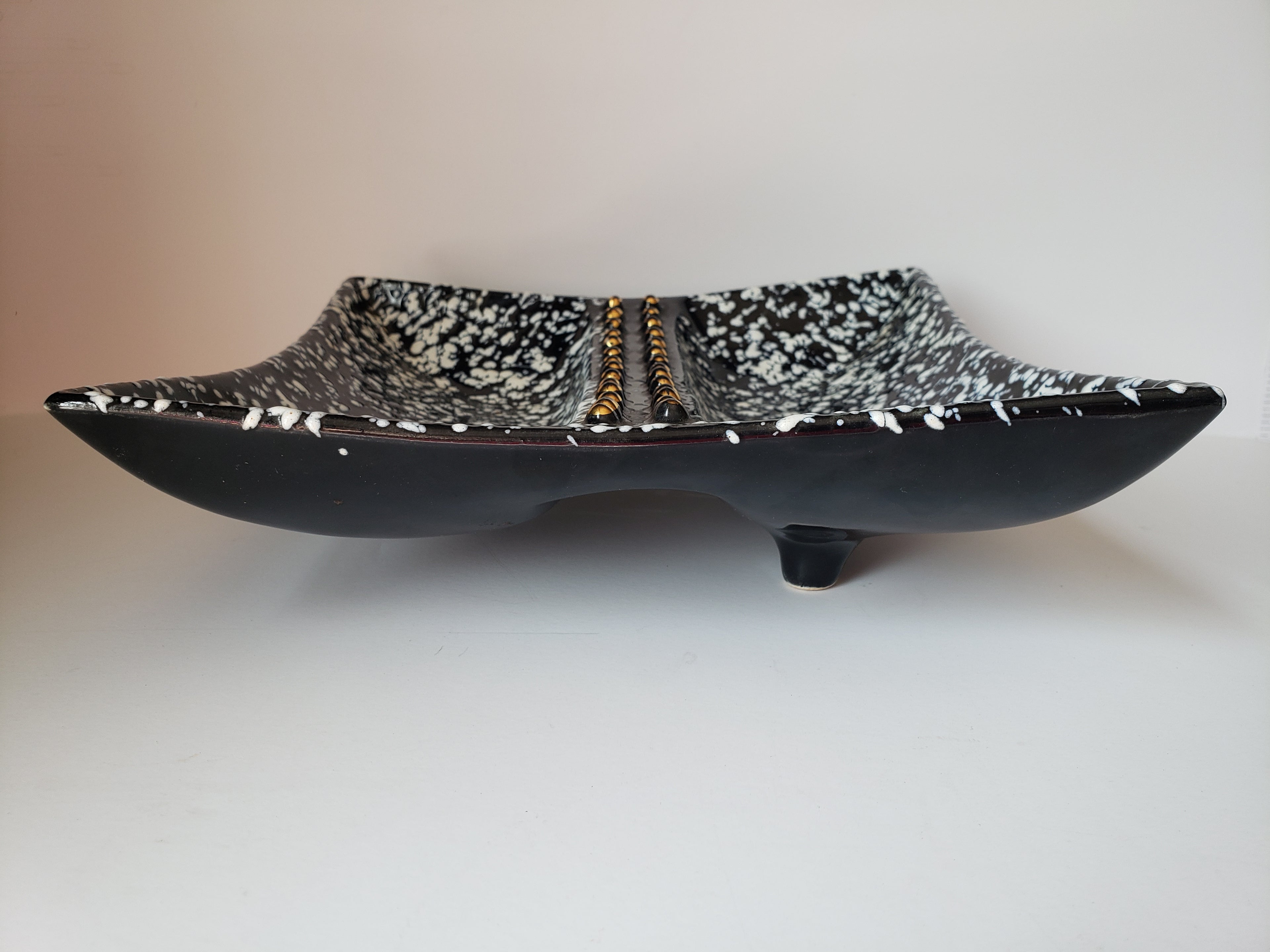 Vintage Stanford Selbring Ceramic MCM Black White Square Ashtray 9" (lot 2149d)