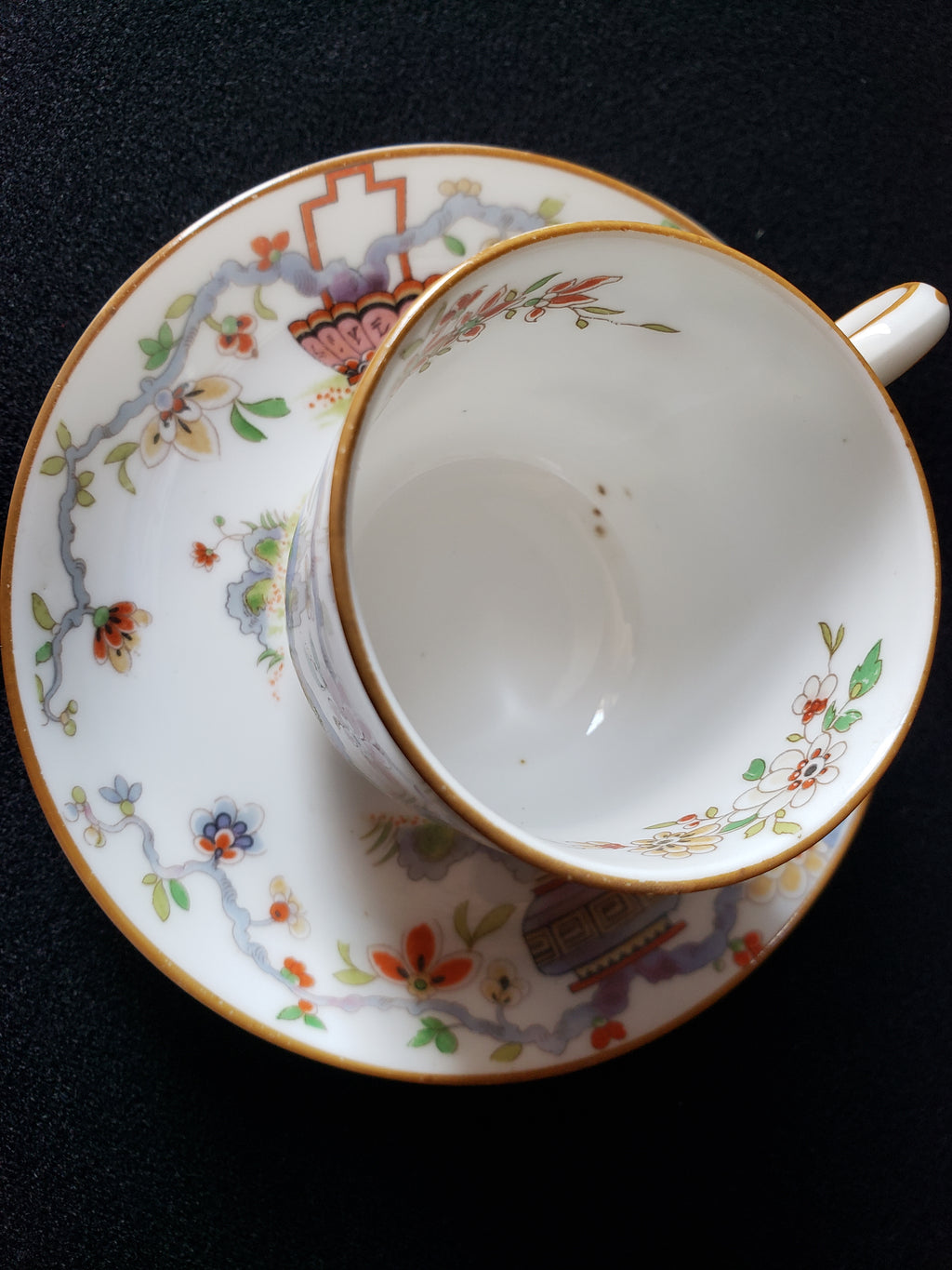 Vintage Royal Worcester Higgins Seiter Butterfly Demitasse Cup Saucer (lot 2124)