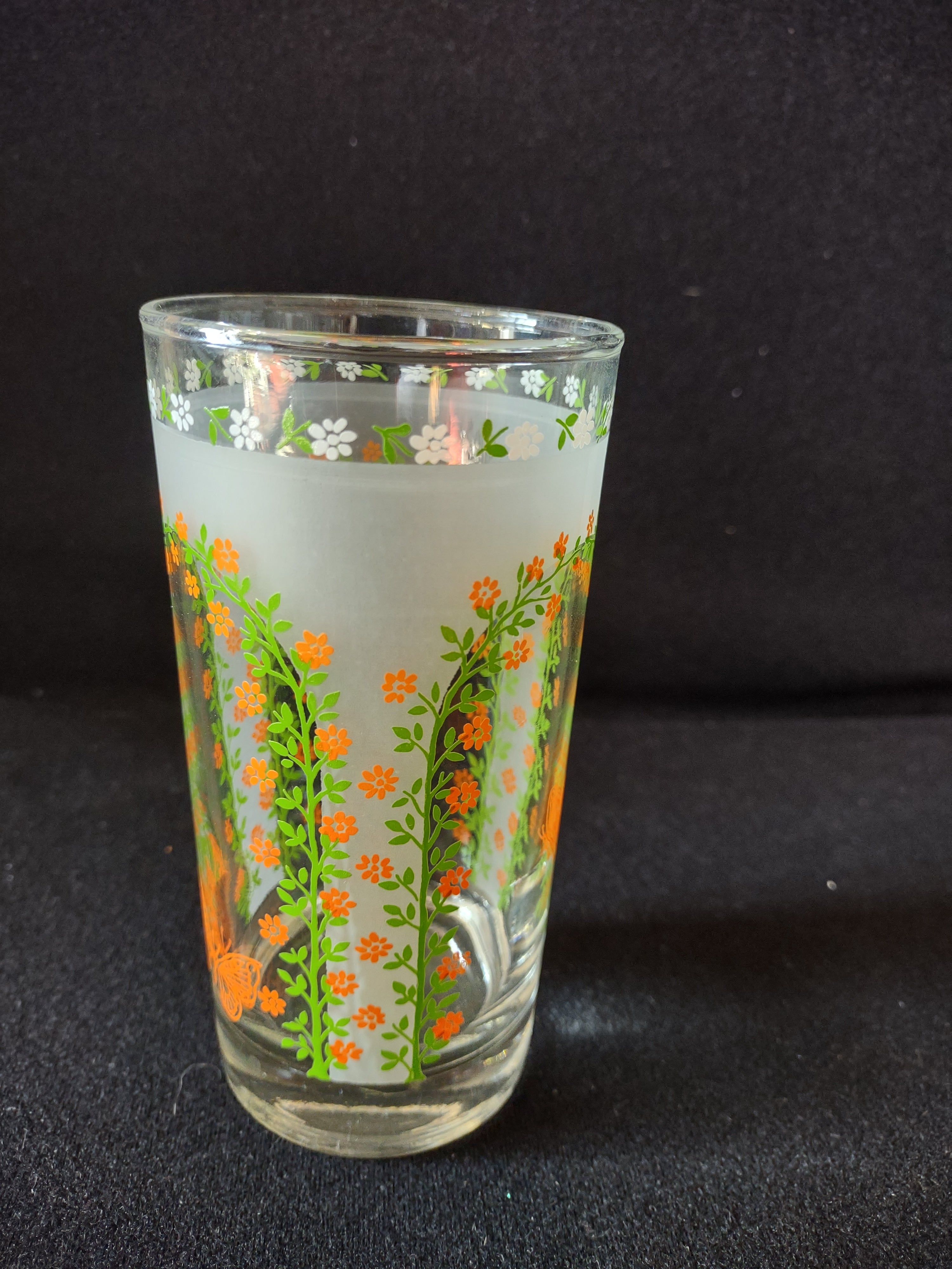 Vintage MCM Libbey Butterfly Tumbler Drinking Glass x 3 (lot 5175)