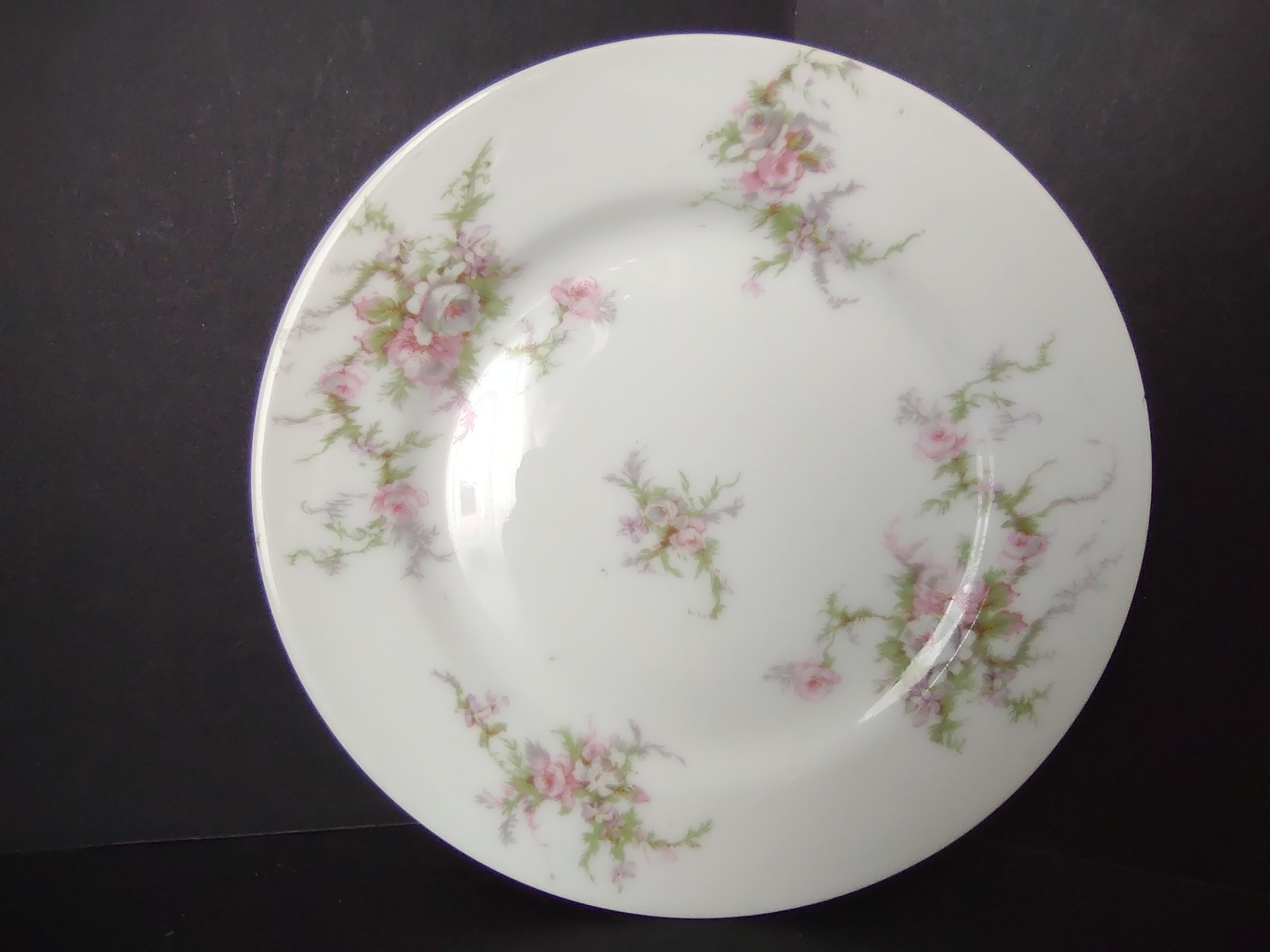 Haviland Limoges Bread/Butter Plate Pink White Cabbage Rose Moss (lot 905)