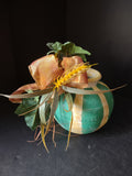Vintage Primitive Cottage Turquoise Vase Pottery Fall Sunflower 6" (lot 3116)
