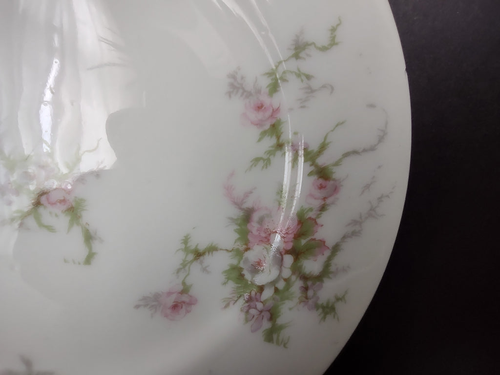 Haviland Limoges Bread/Butter Plate Pink White Cabbage Rose Moss (lot 905)