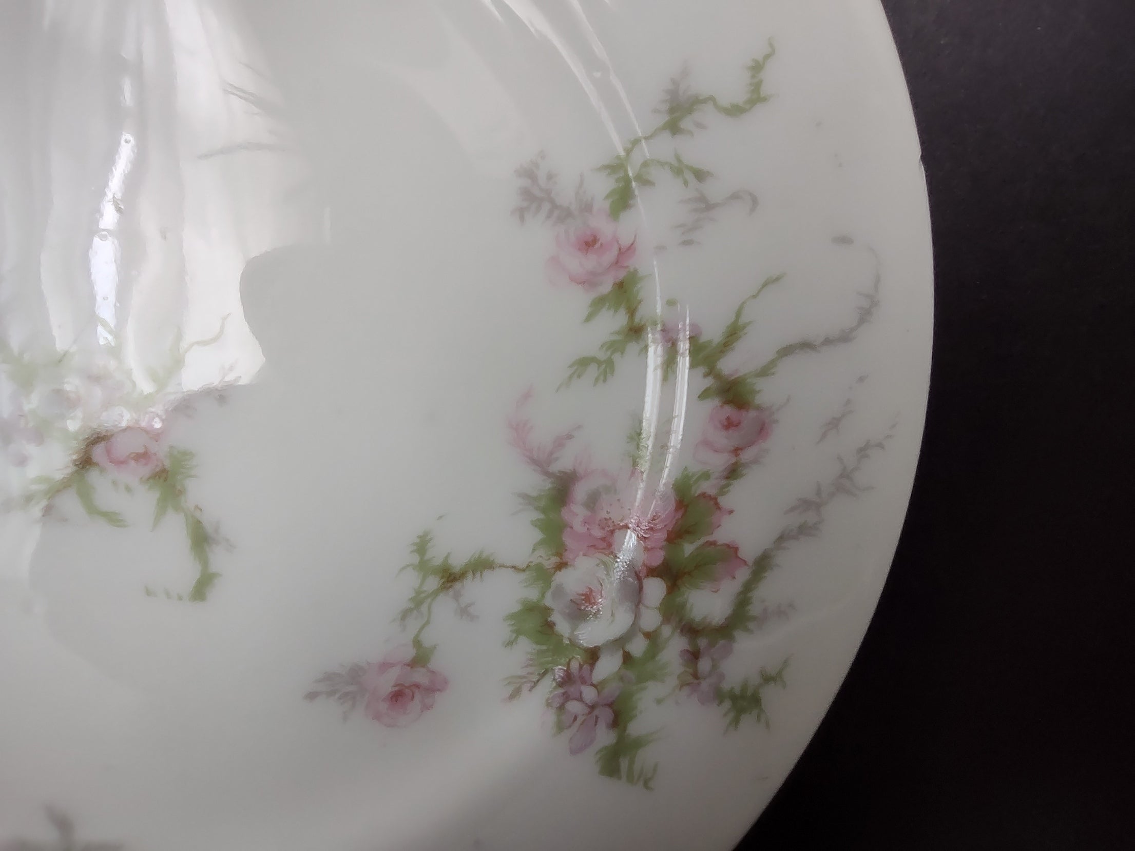 Haviland Limoges Bread/Butter Plate Pink White Cabbage Rose Moss (lot 905)
