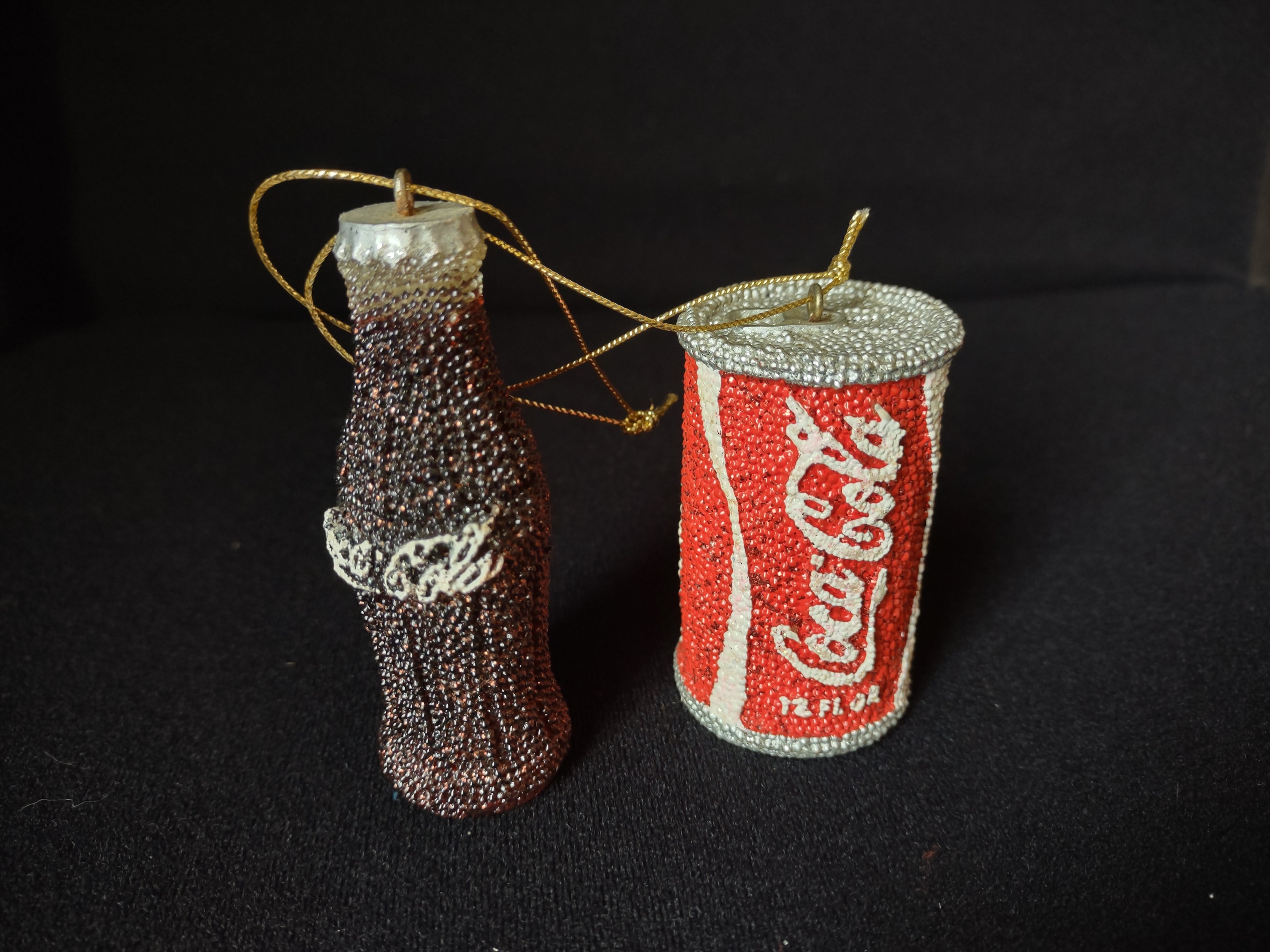 Set of 2 Vintage Coca-Cola Christmas Tree Ornaments Can Bottle (lot 1601)