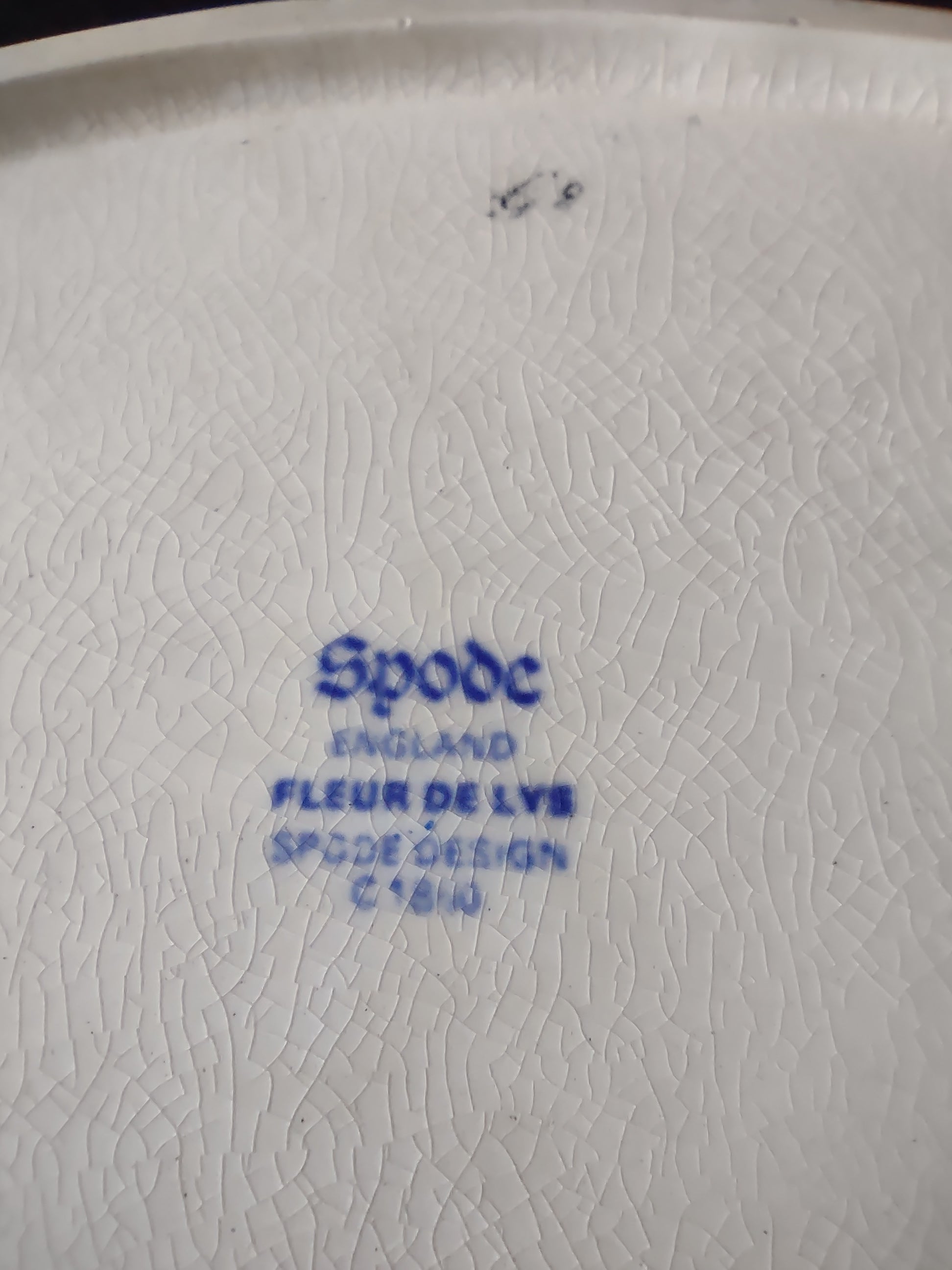 Vintage Spode Oval Serving Bowl Earthenware Blue Fleur-De-Lis IMPERECT (Lot 5757