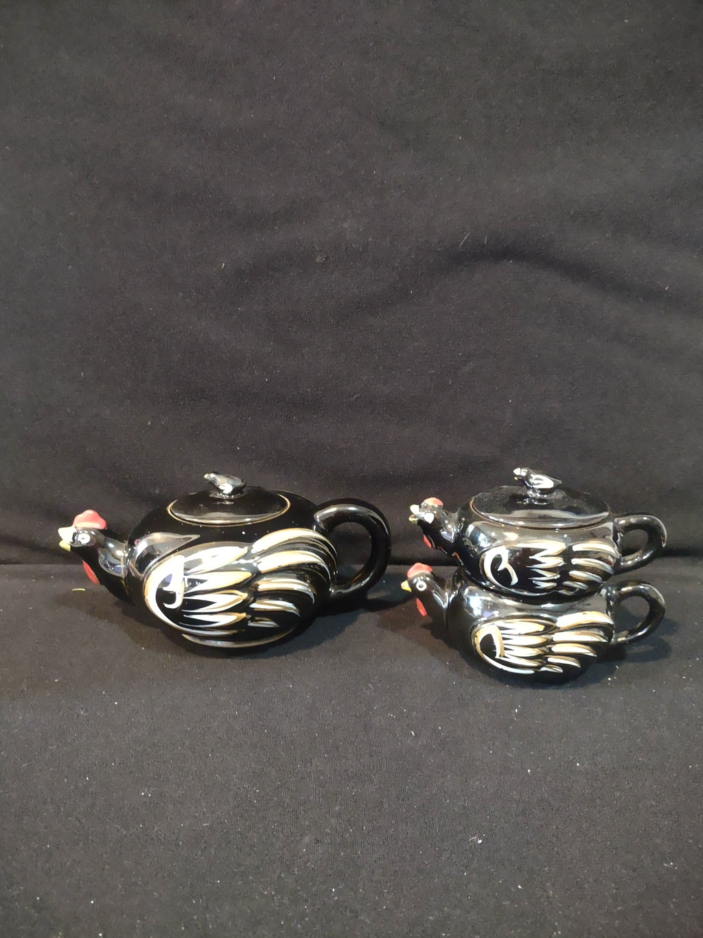 Vintage Stacking Chicken Teapot Creamer Sugar Bowl Set 1950s (Lot 3989)