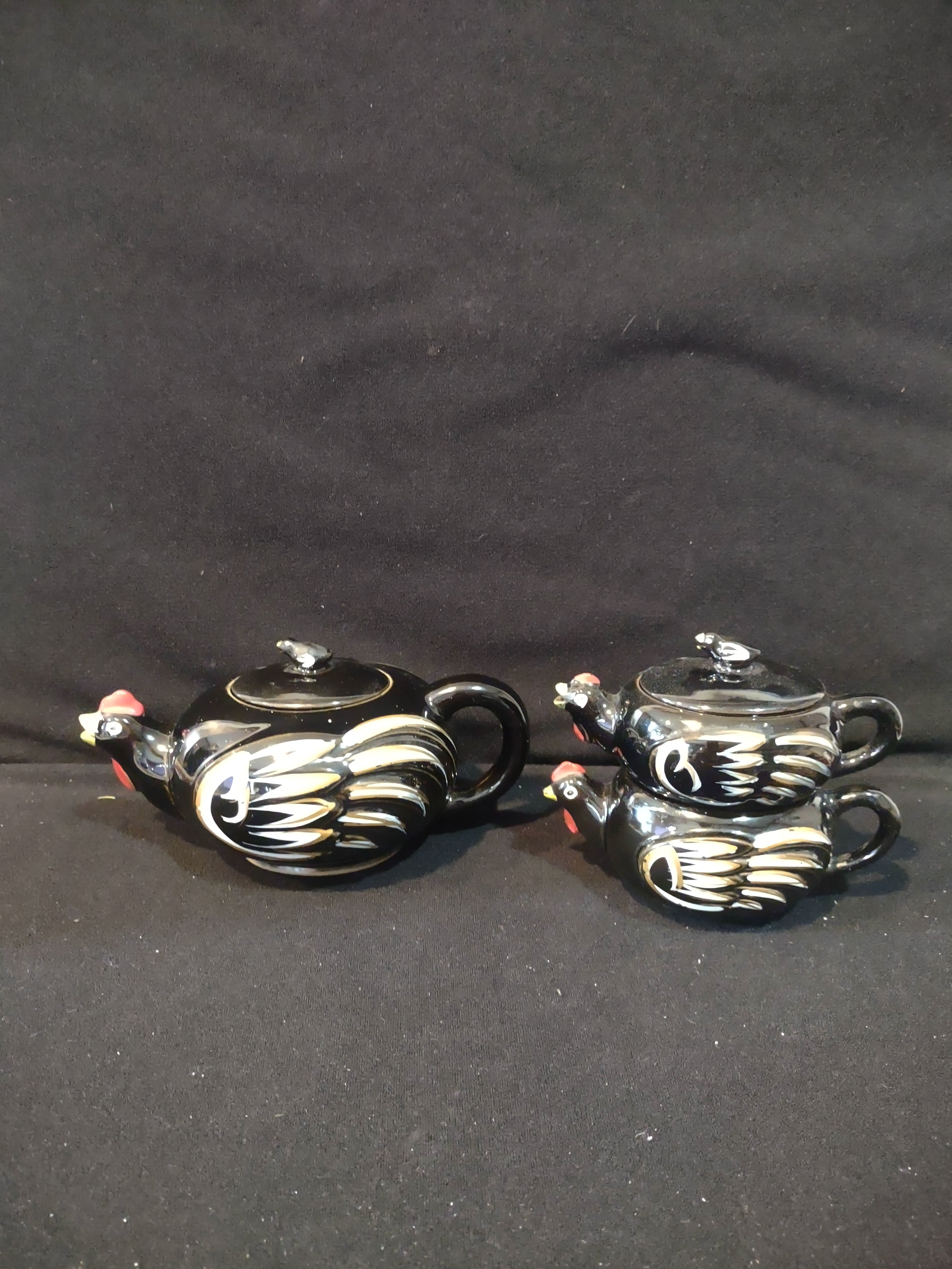 Vintage Stacking Chicken Teapot Creamer Sugar Bowl Set 1950s (Lot 3989)