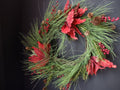 Vintage Christmas Artificial Pinecone Pine Poinsettia Wreath 20" (lot 3330)