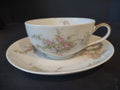 Haviland Limoges Large Tea Cup & Saucer Rose White Purple Flower Moss (lot 902)