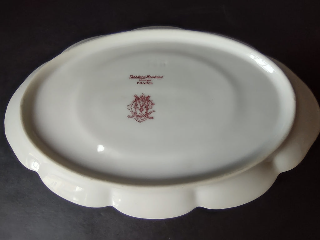 Haviland Limoges Gravy Bowl UNDERPLATE ONLY White Cabbage Rose Moss (lot 911)