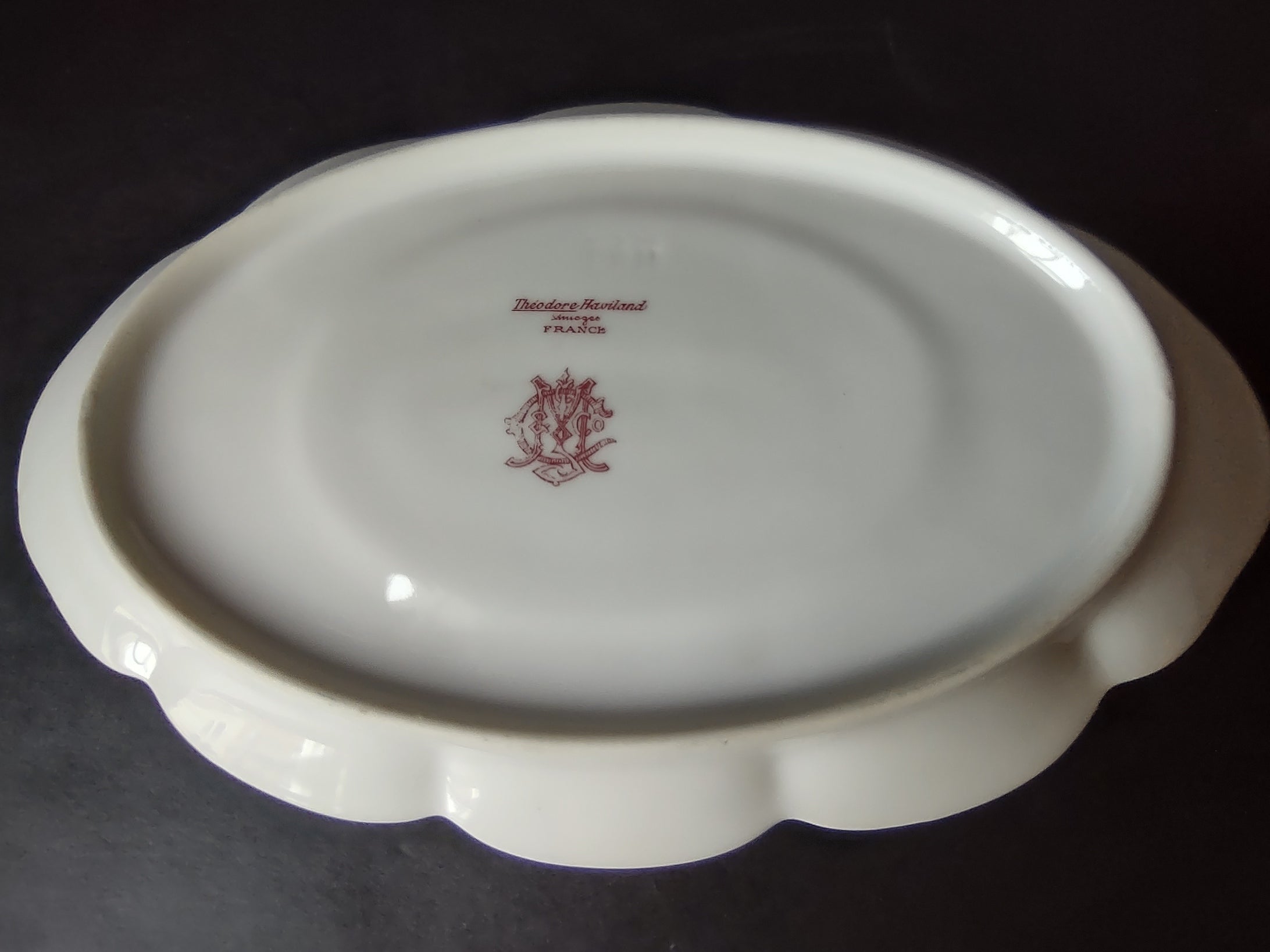 Haviland Limoges Gravy Bowl UNDERPLATE ONLY White Cabbage Rose Moss (lot 911)