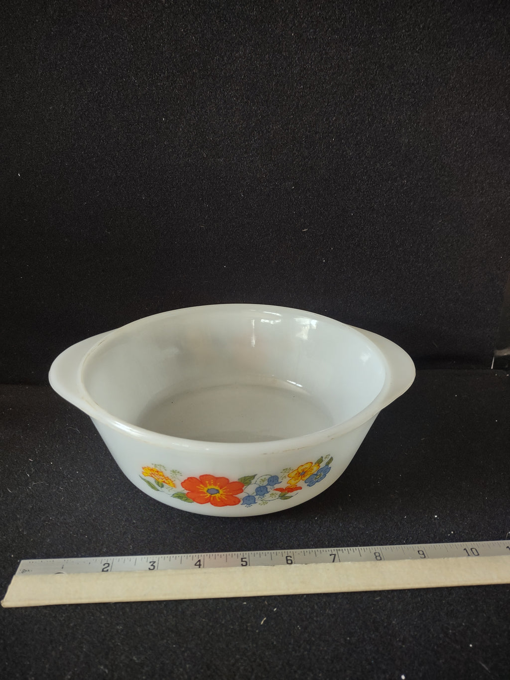Vintage Glasbake 2 Qt Casserole Orange Bluebell Wildflowers (Lot 5133)