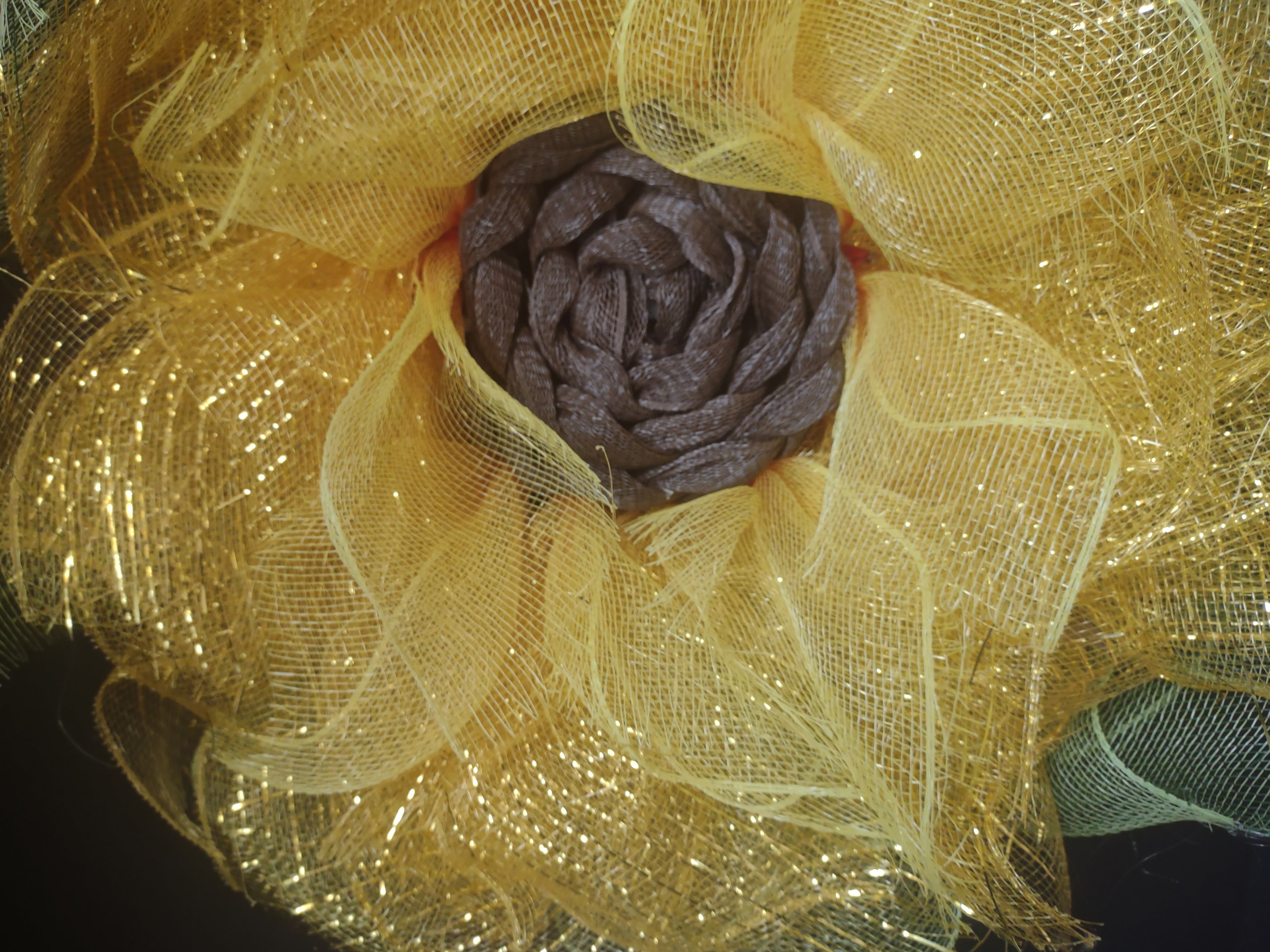 Handmade Spring Summer Sunflower Wreath Mesh Ribbon Yellow 18" (lot 1479)