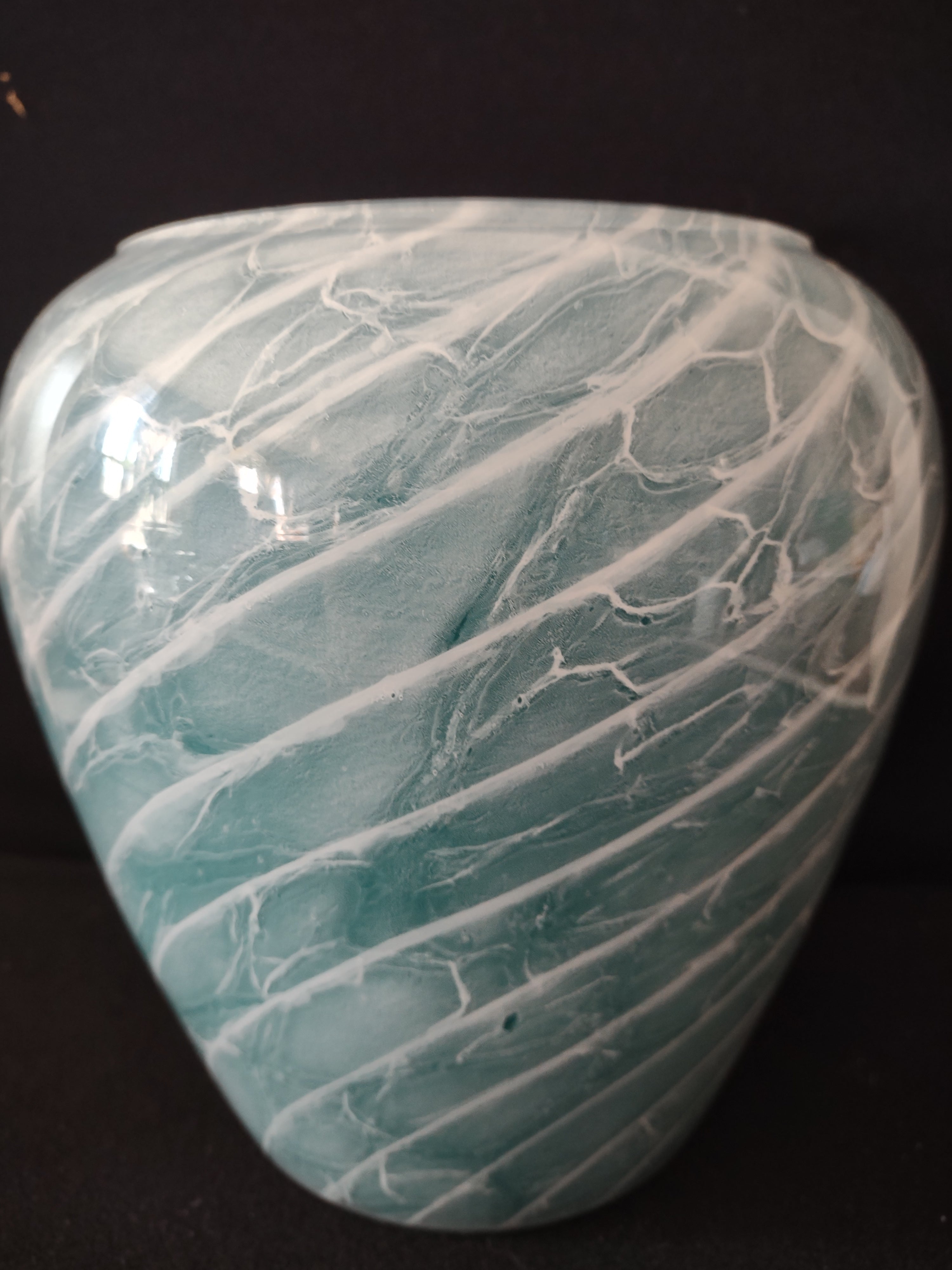 Vintage Turquoise White Swirl Glass Vase (Lot 3819)