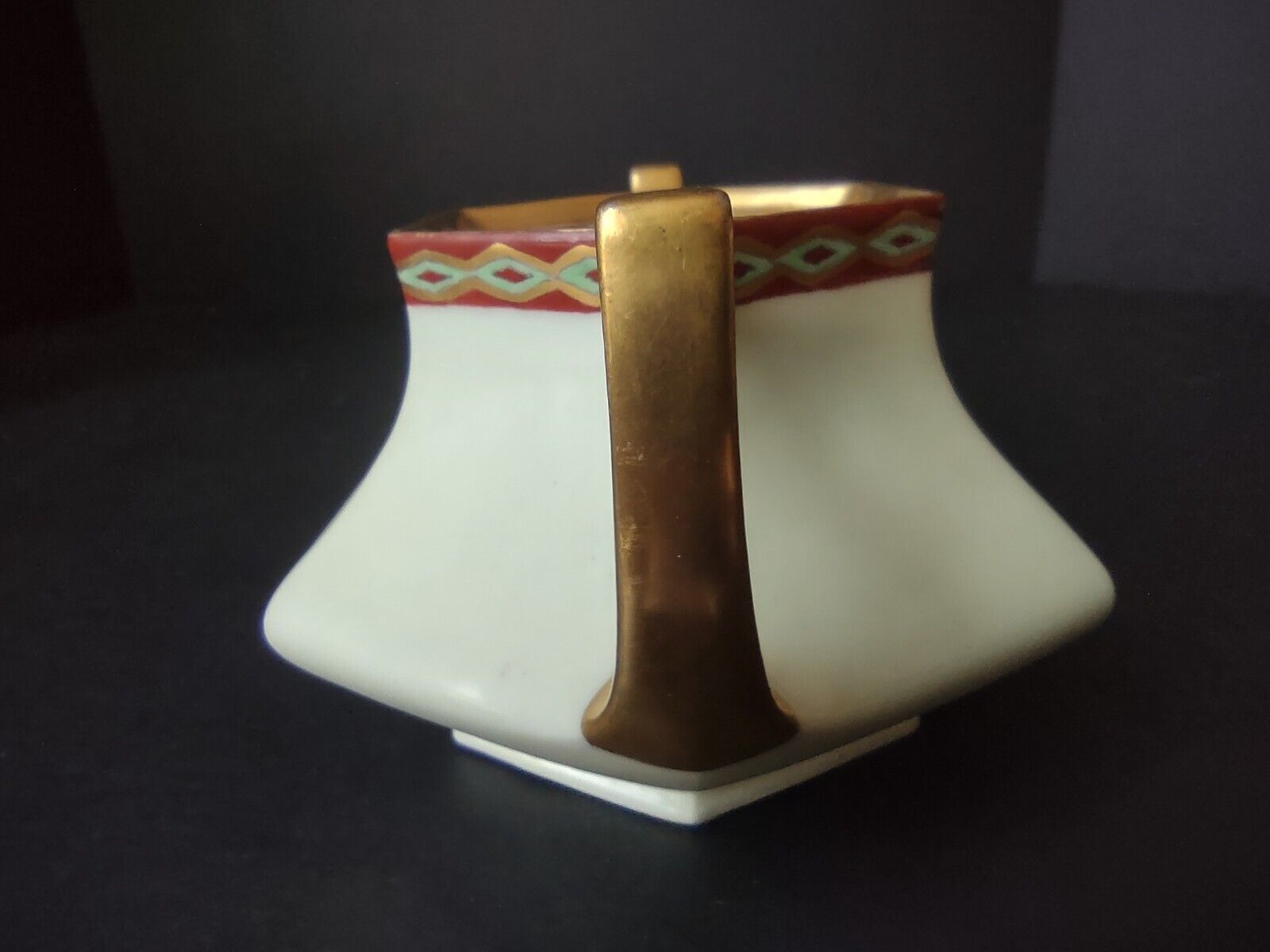Limoges France Green Red Heavy Thick Gold Trim Sugar Dish Creamer Set (lot 712)