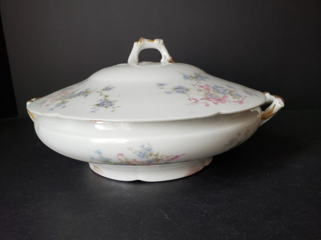 Haviland Limoges France Round Tureen Gold Trim Pink Blue Forget Me Not (lot 572)