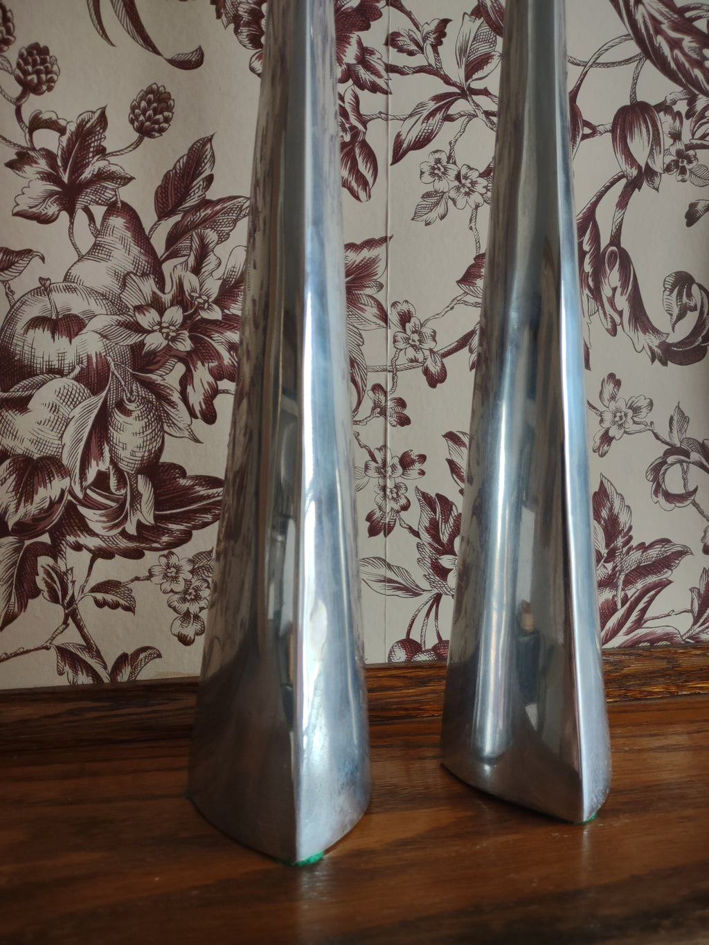 Vintage Mann Pewtertone 14.5" Candle Stick Set Of 2 MCM (Lot 5729)