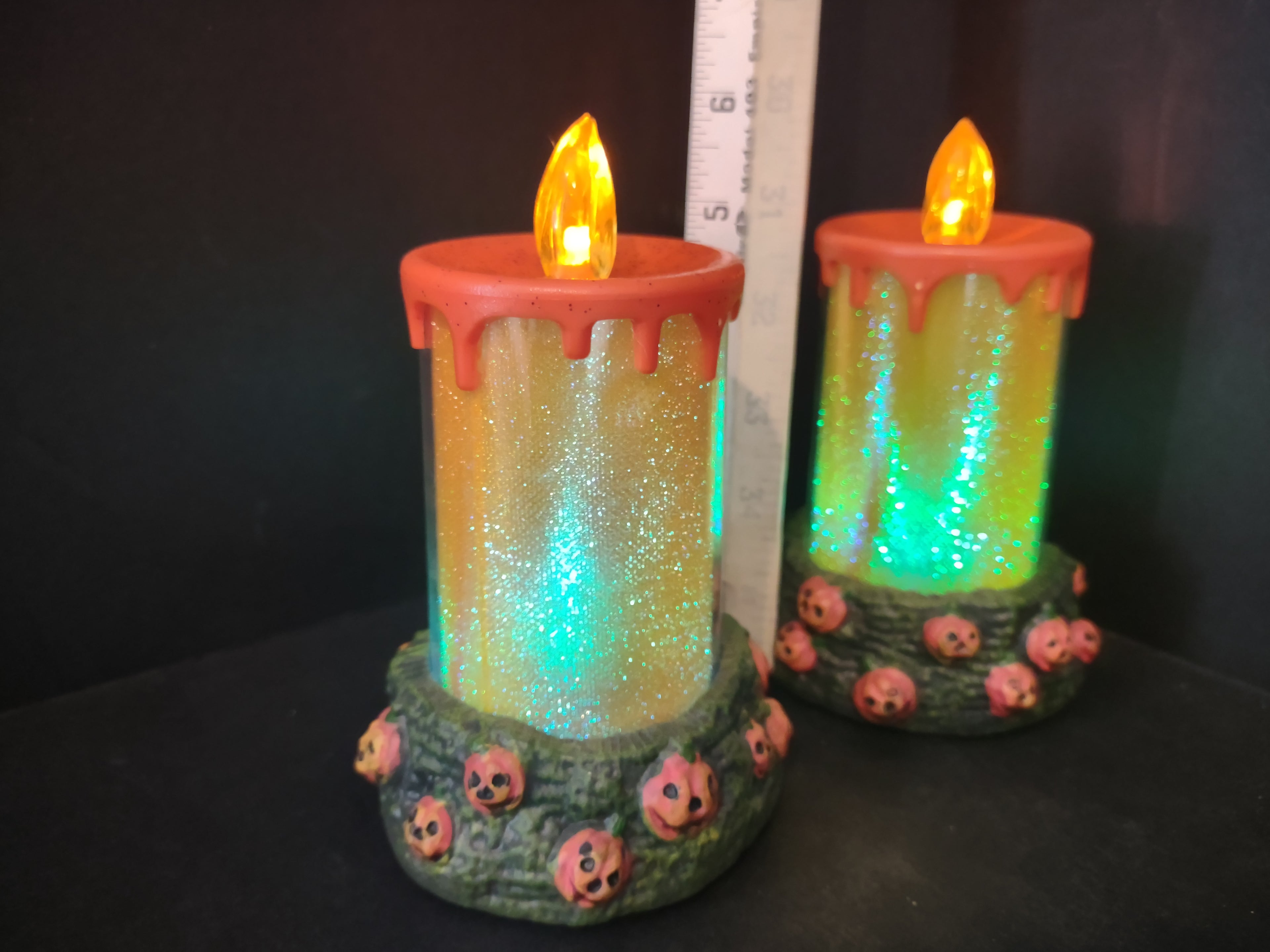 Halloween Color Changing Flameless LED Candle Orange Pumpkin x 2 (lot 2978j)
