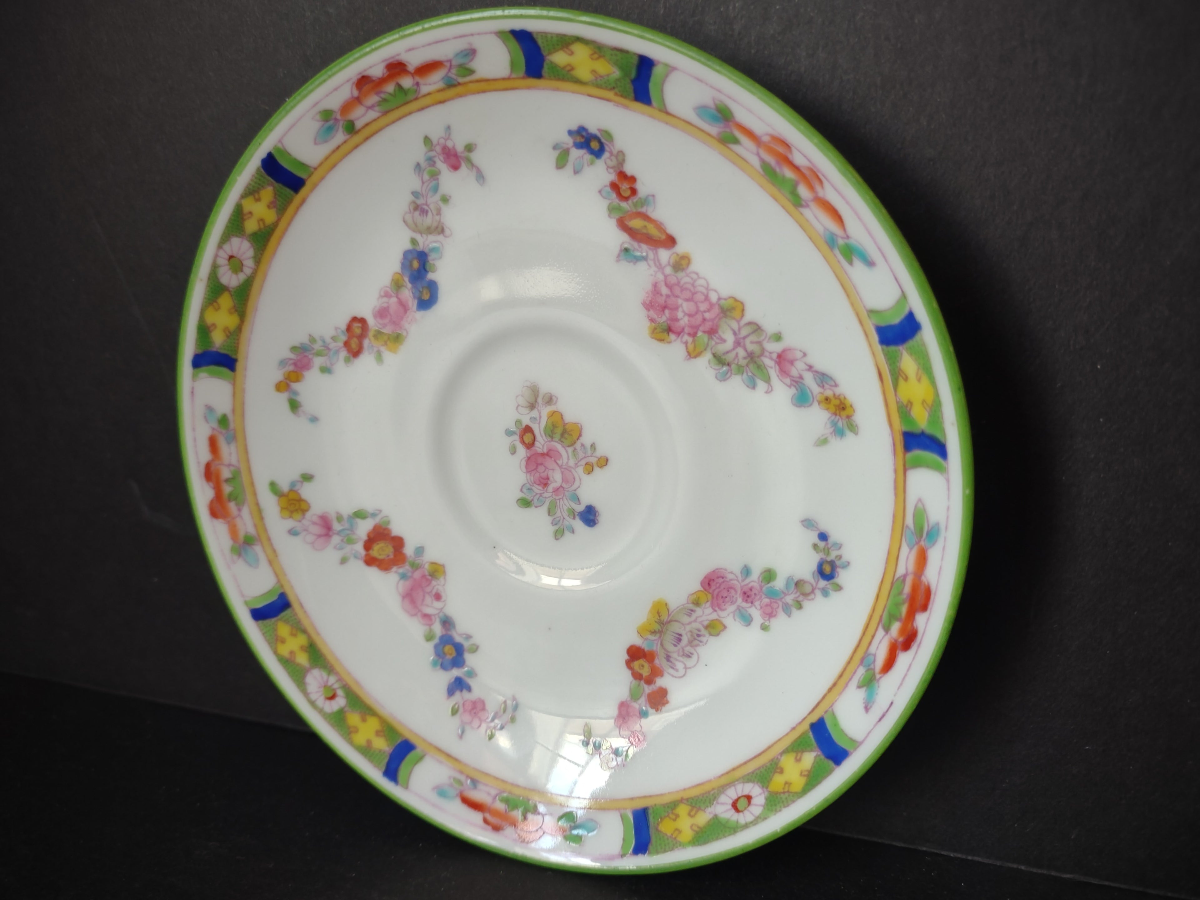 Vintage Minton Rose Green Trim Demitasse Saucer Bone China England (lot 5480)