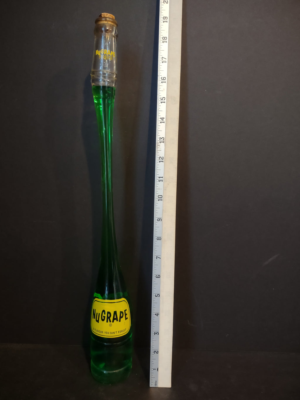 Vintage Collectible Nu Grape Stretched Out Bottle 10 oz fl Green (lot 2554j)