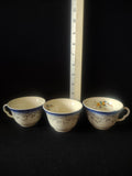 Vintage Teacup Blue White Floral Bird Glaze Blurred Set Of 3 (Lot 5304)