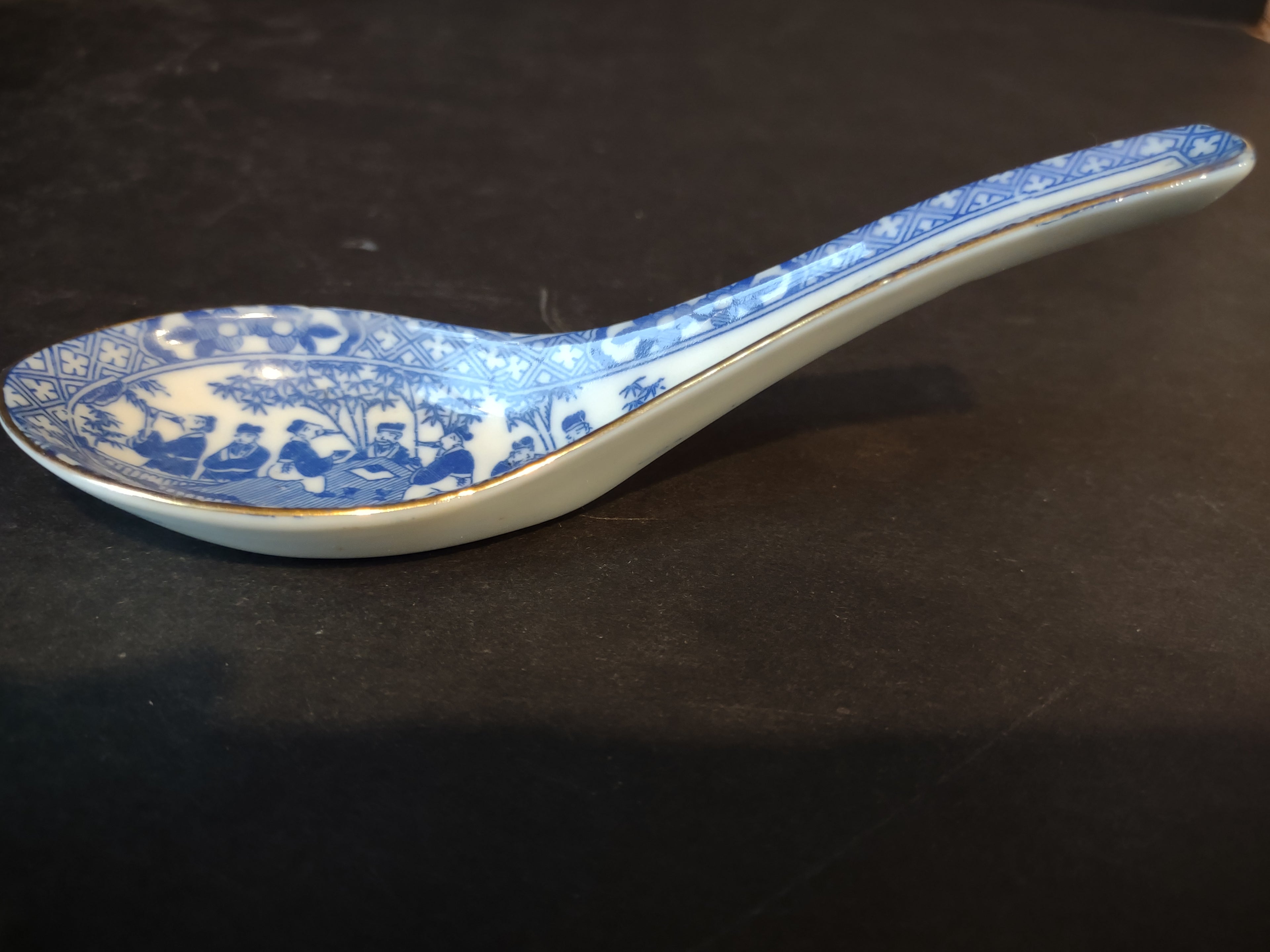 Vintage Small Spoon White Blue Gold Trim (lot 5360)