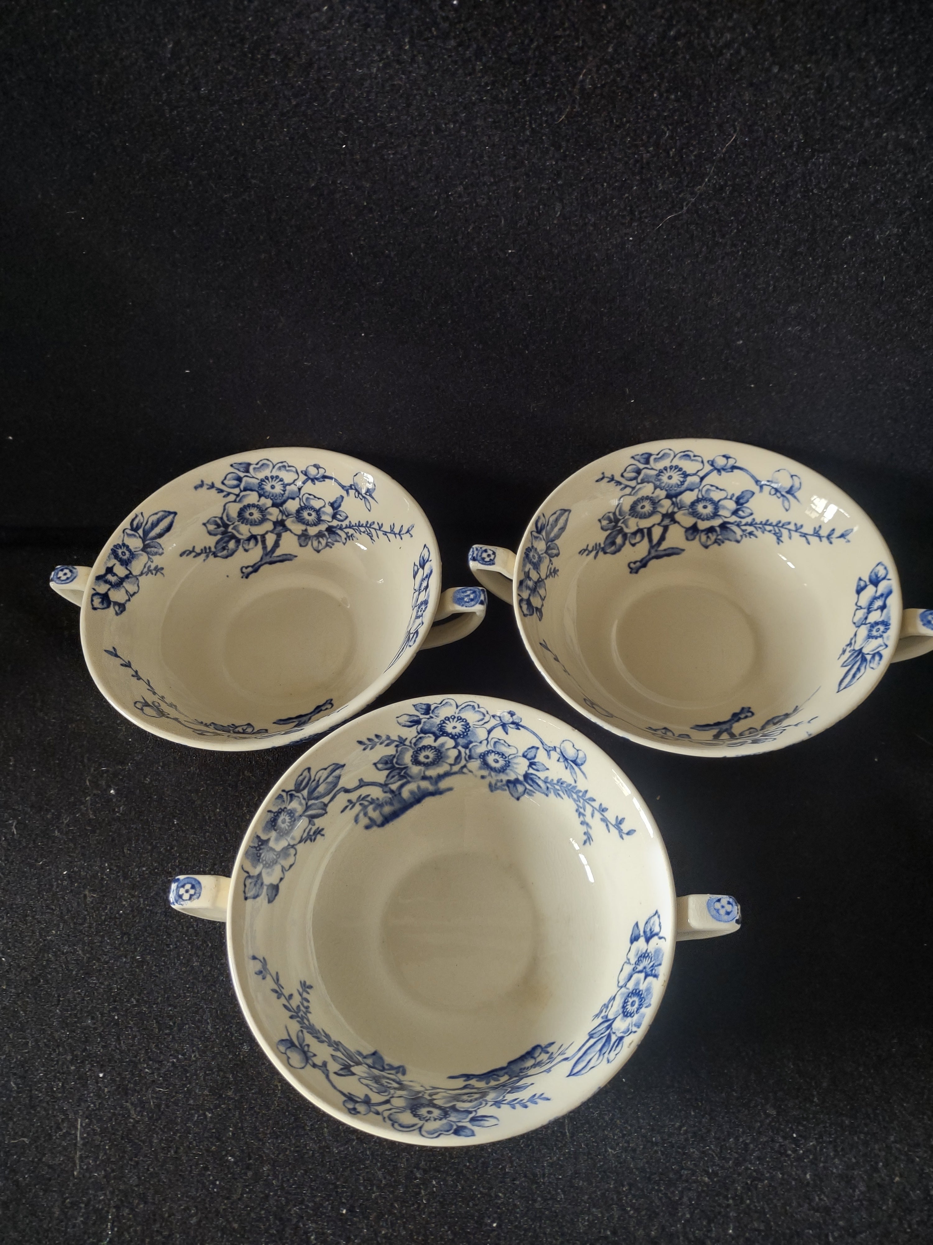 Vintage Cream Soup Bowl Meakin England Ironstone Blue White Set of 3 (Lot 5570)