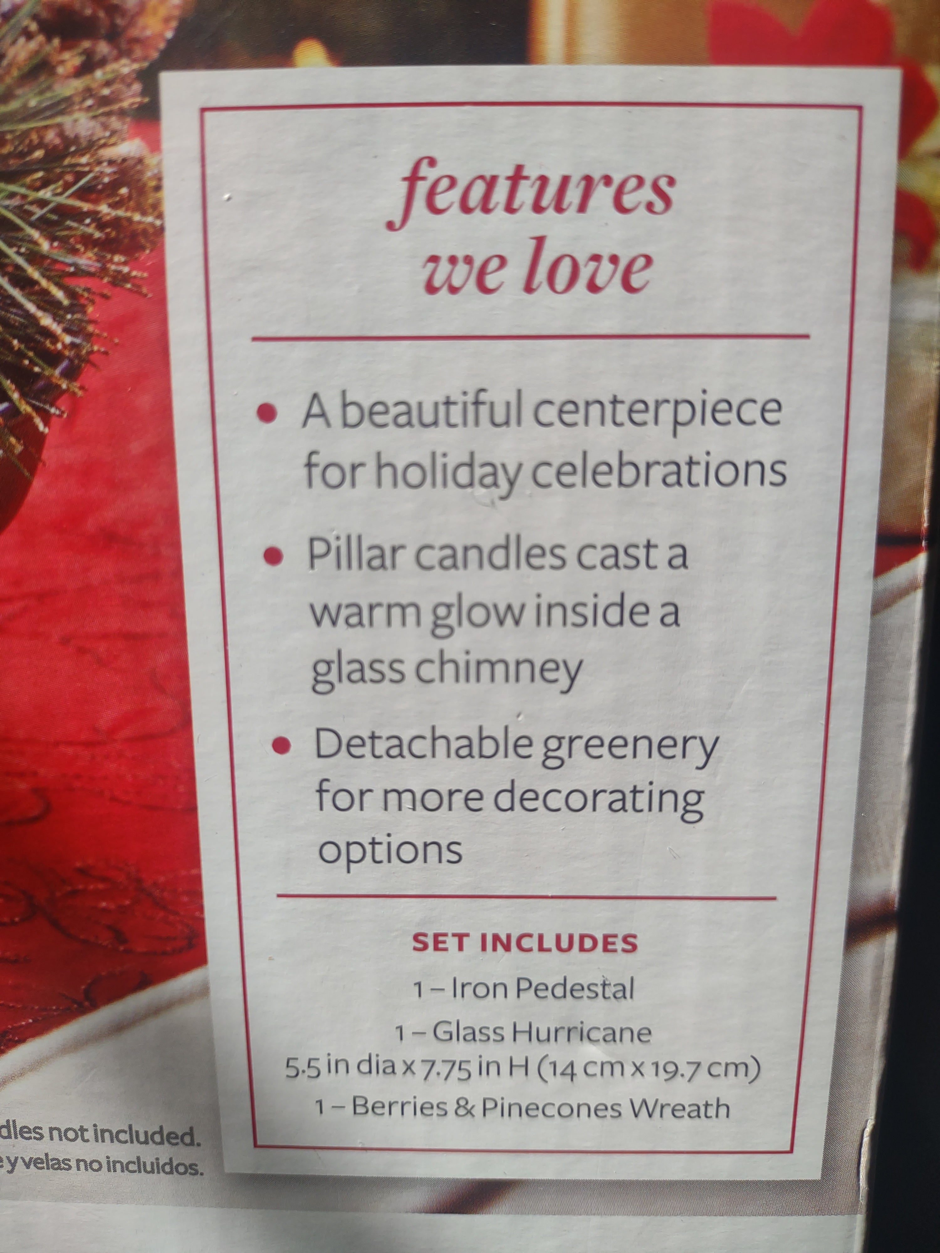 Berries & Pinecones 3 Piece Pedestal Hurricane Christmas Centerpiece (lot 2281)