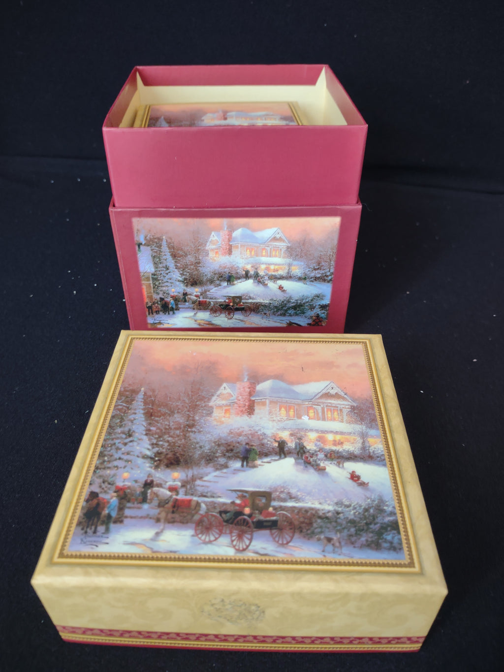 Christmas Thomas Kinkade Painter of Light Set of 3 Gift Boxes (lot 2372)