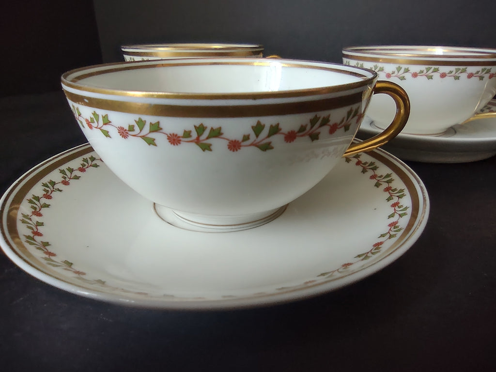 Old Abbey France Limoges 3 x Tea Cup & Saucer Clover Gold Trim (lot 865)