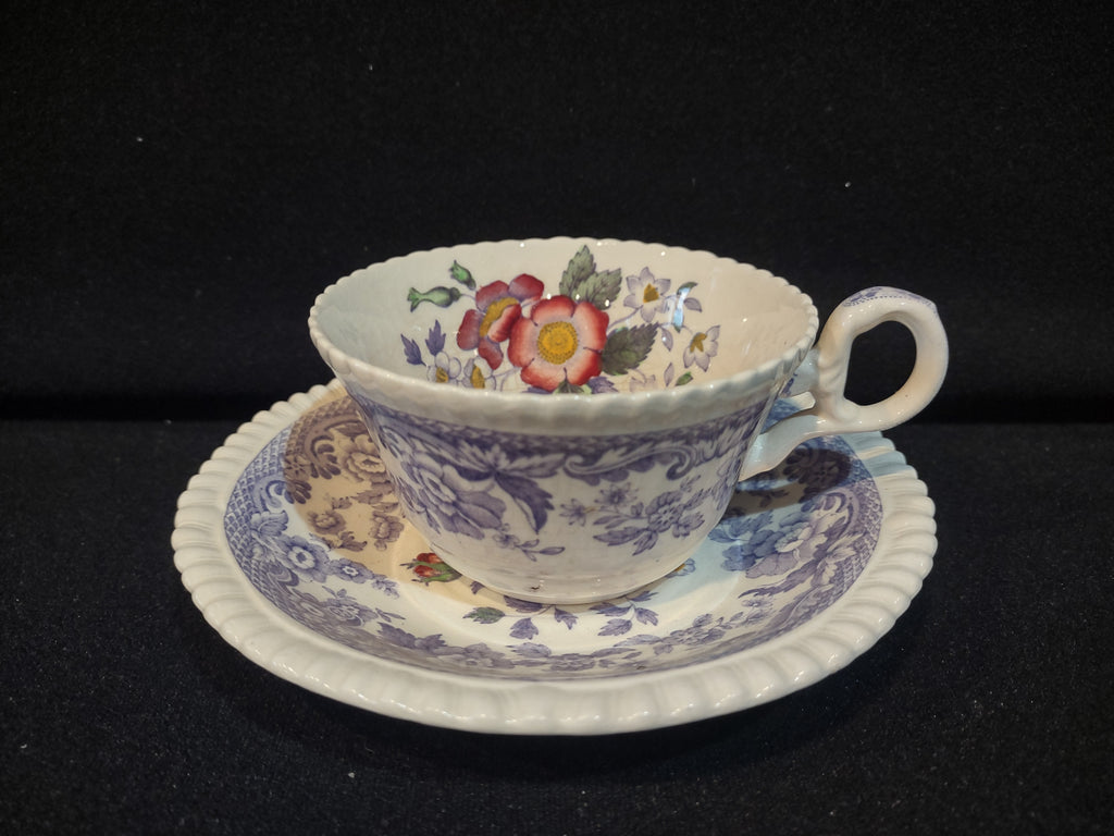 Vintage Spode England Ironstone Mayflower Teacup Saucer CRAZING (lot 5708)
