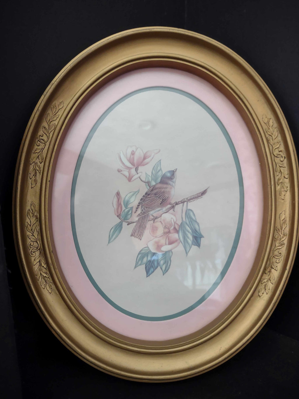Vintage Homco Home Interiors Oval Bird Print Picture (lot 2581c)