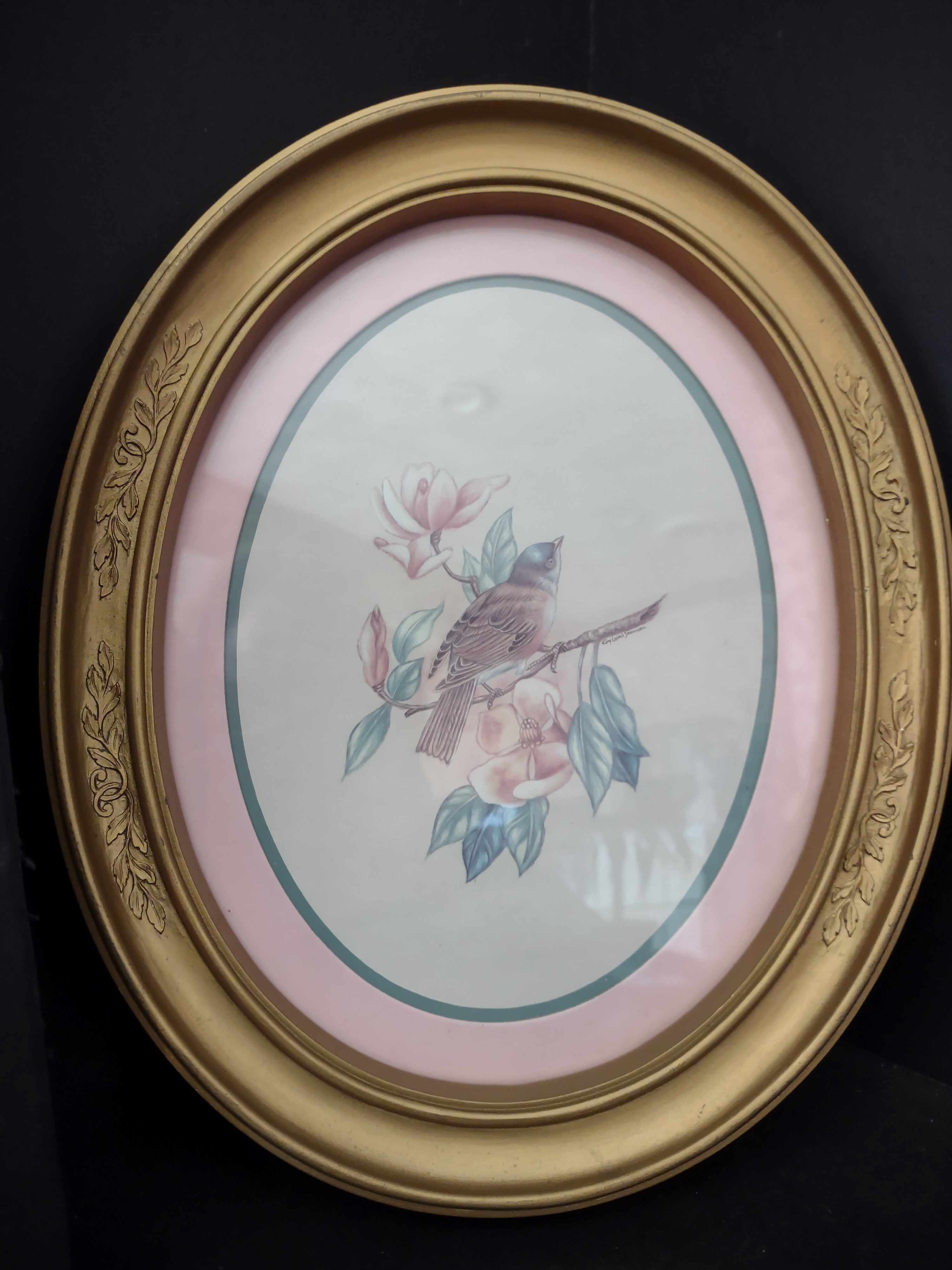 Vintage Homco Home Interiors Oval Bird Print Picture (lot 2581c)