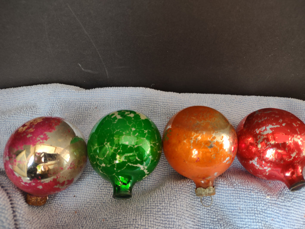Vintage Christmas Ornament Red Bulb x 4 Shiny Brite 2-1/2" IMERFECT (lot 3452)