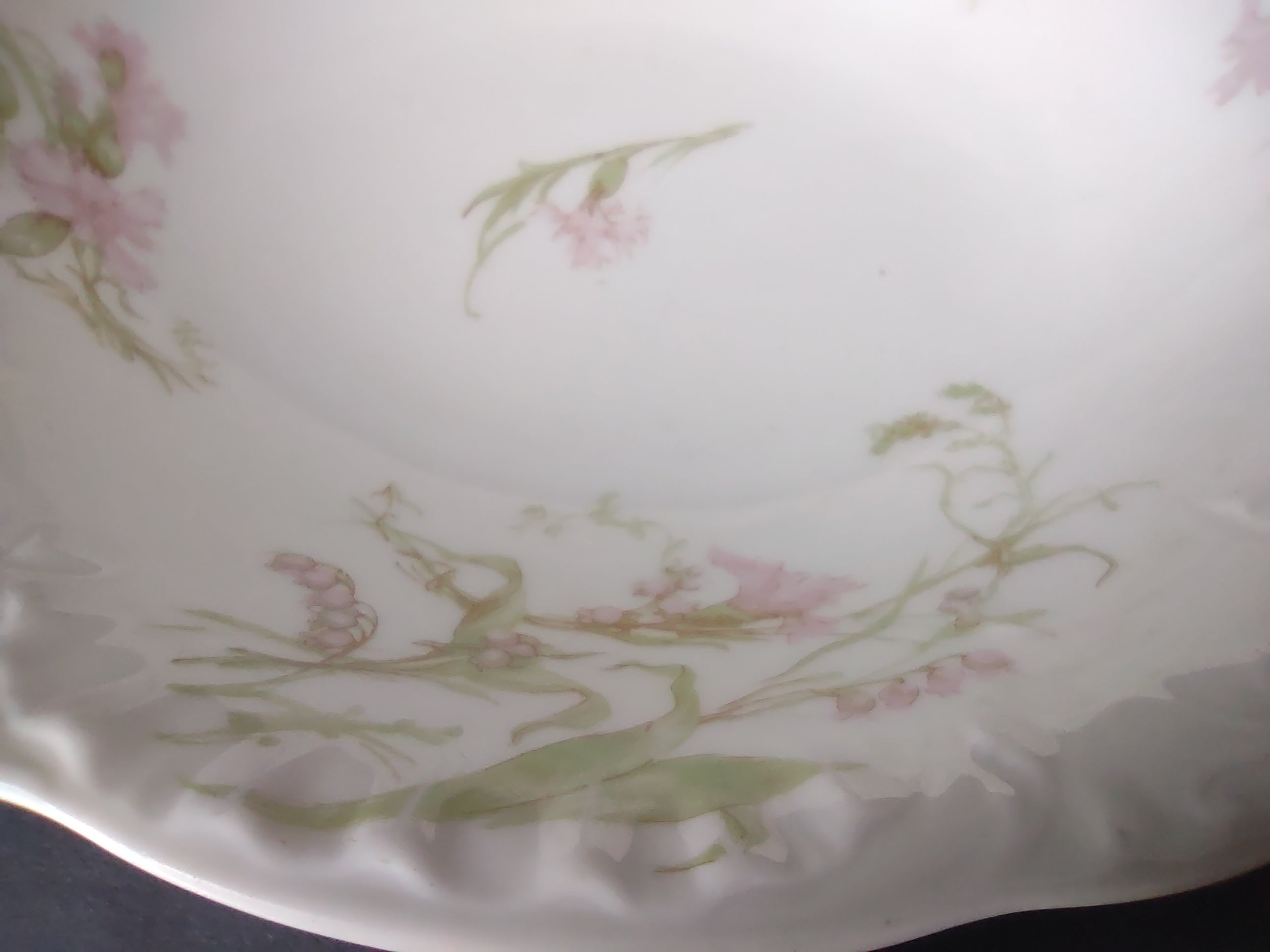 Haviland Limoges Gold Trim Handles Pink Cornflower Serving Bowl (lot 946)