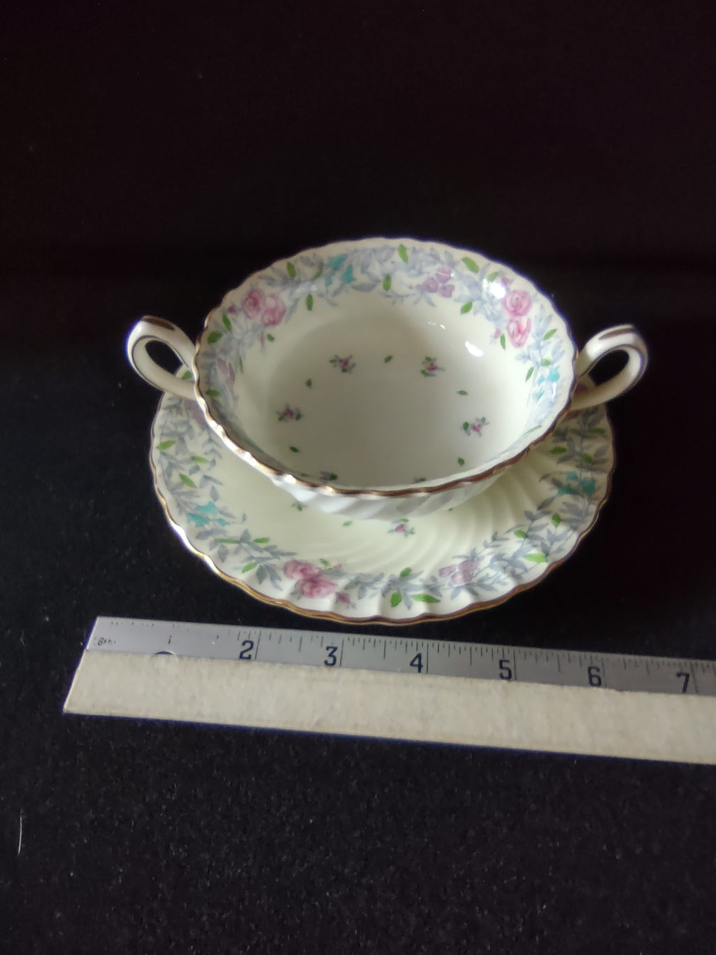 Vintage Minton Printemps Bullion Cup Liner Bone China Floral Gold x2 (Lot 5470)