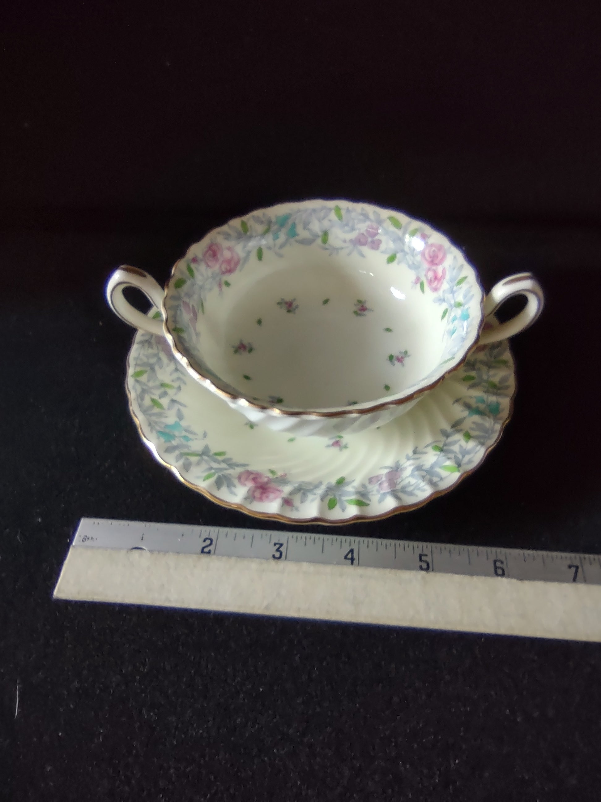 Vintage Minton Printemps Bullion Cup Liner Bone China Floral Gold x2 (Lot 5470)