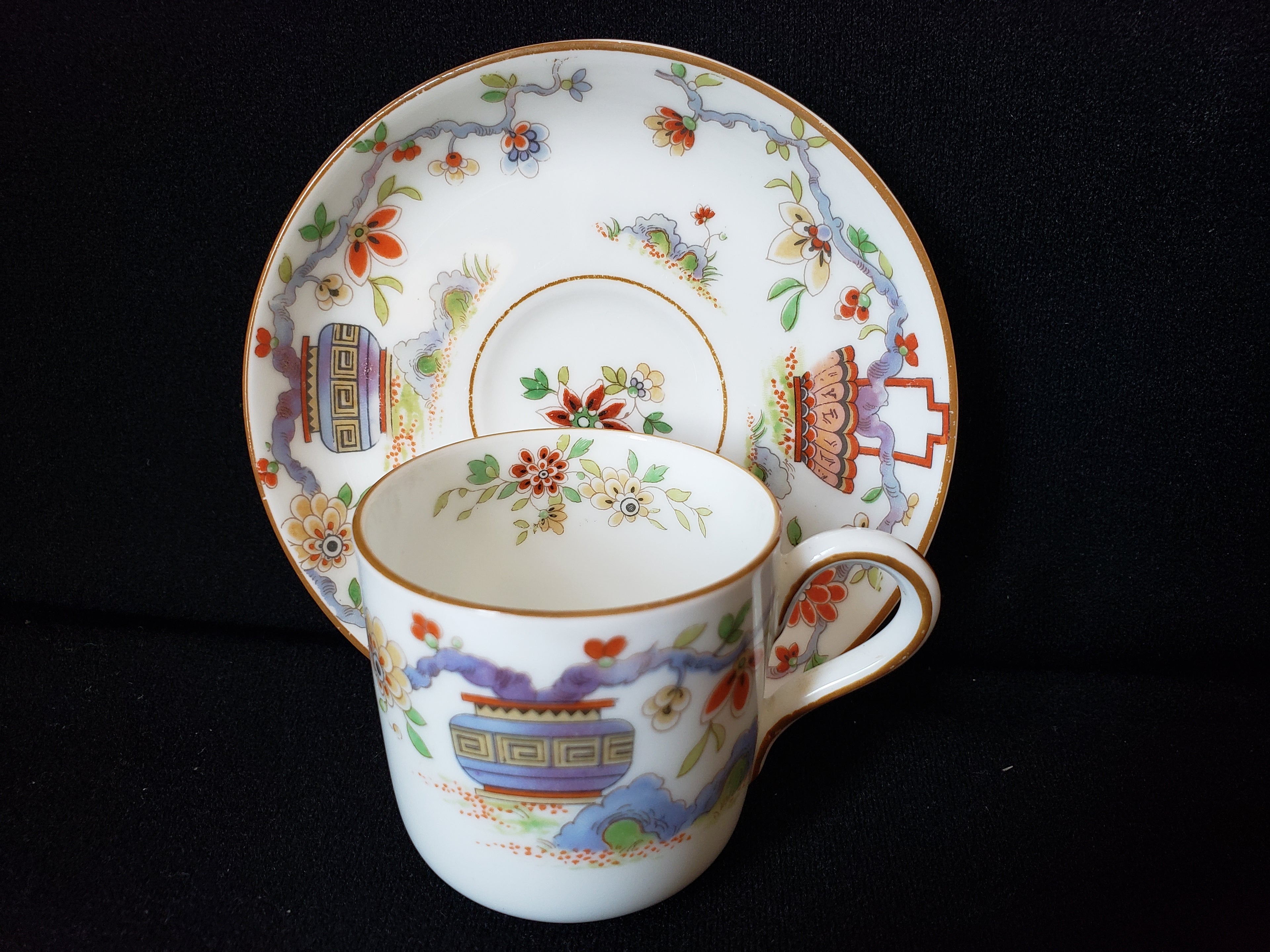 Vintage Royal Worcester Higgins Seiter Butterfly Demitasse Cup Saucer (lot 2124)