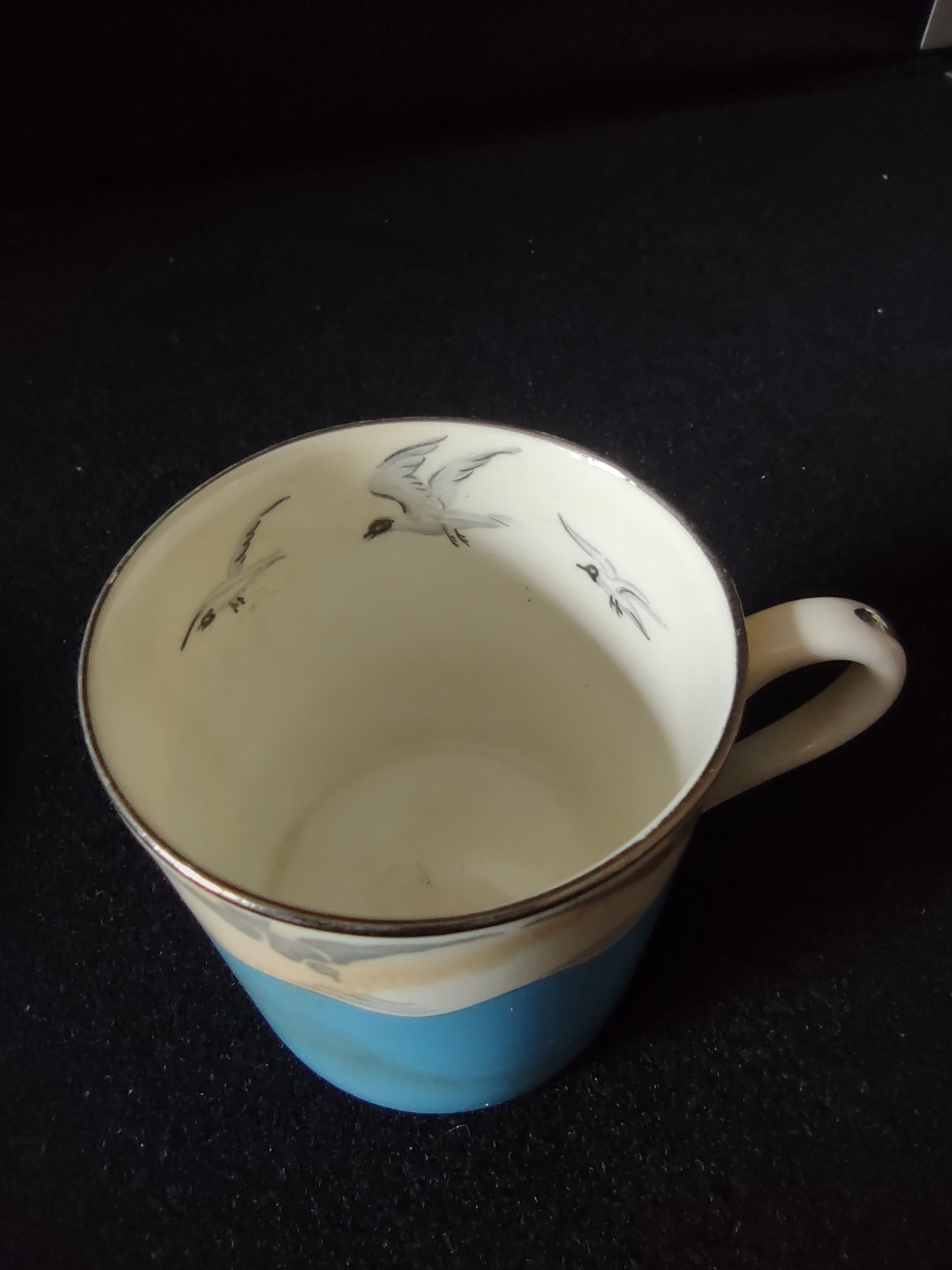 Vintage Spode Demitasse Teacup Saucer Diving Seagulls IMPERFECT (Lot 5766)